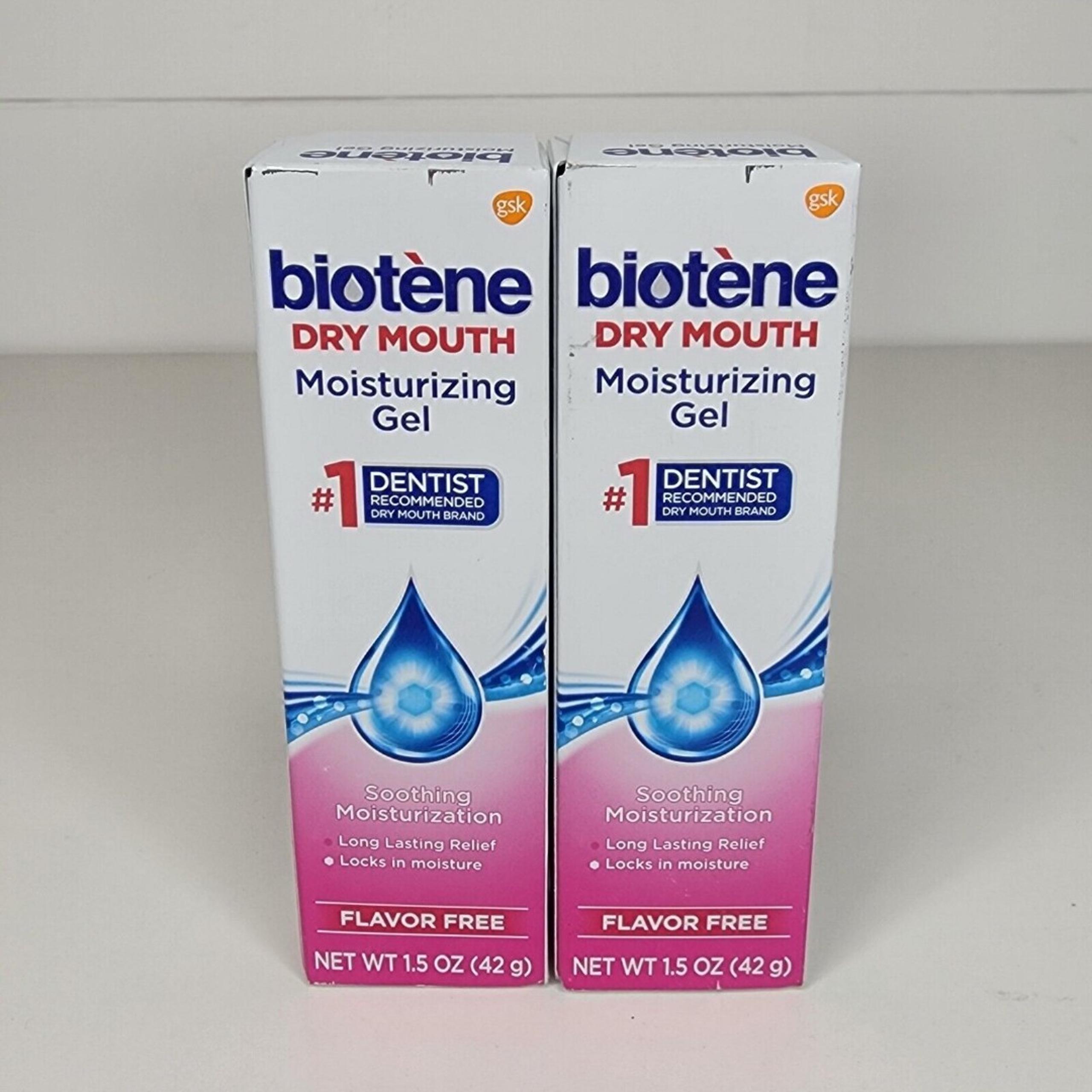 2 Brand New Biotene Dry Mouth Moisturizing Gel 1.5 Oz Flavor Free Exp 10/2023