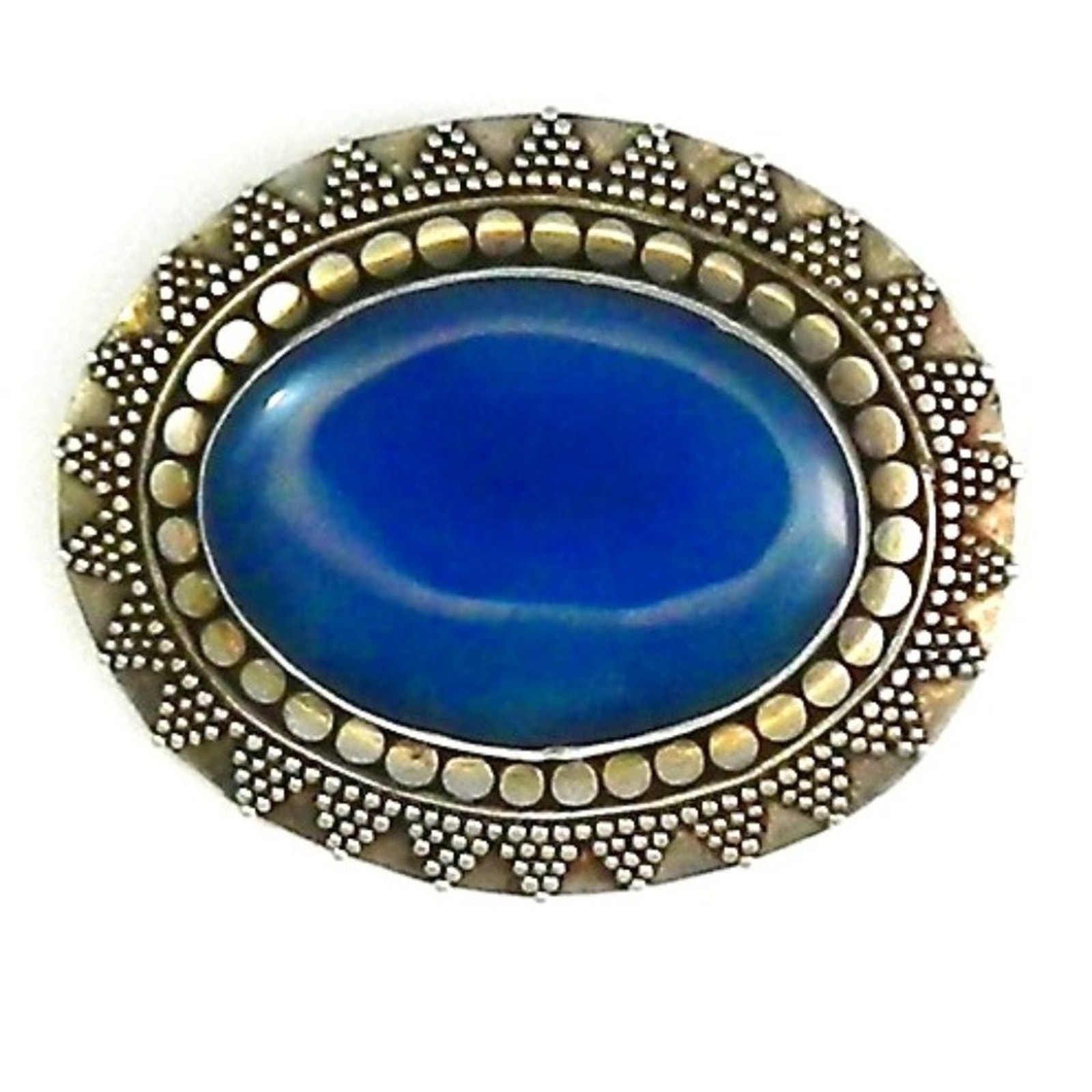 Vintage Sterling Silver Blue Chalcedony Brooch Signed