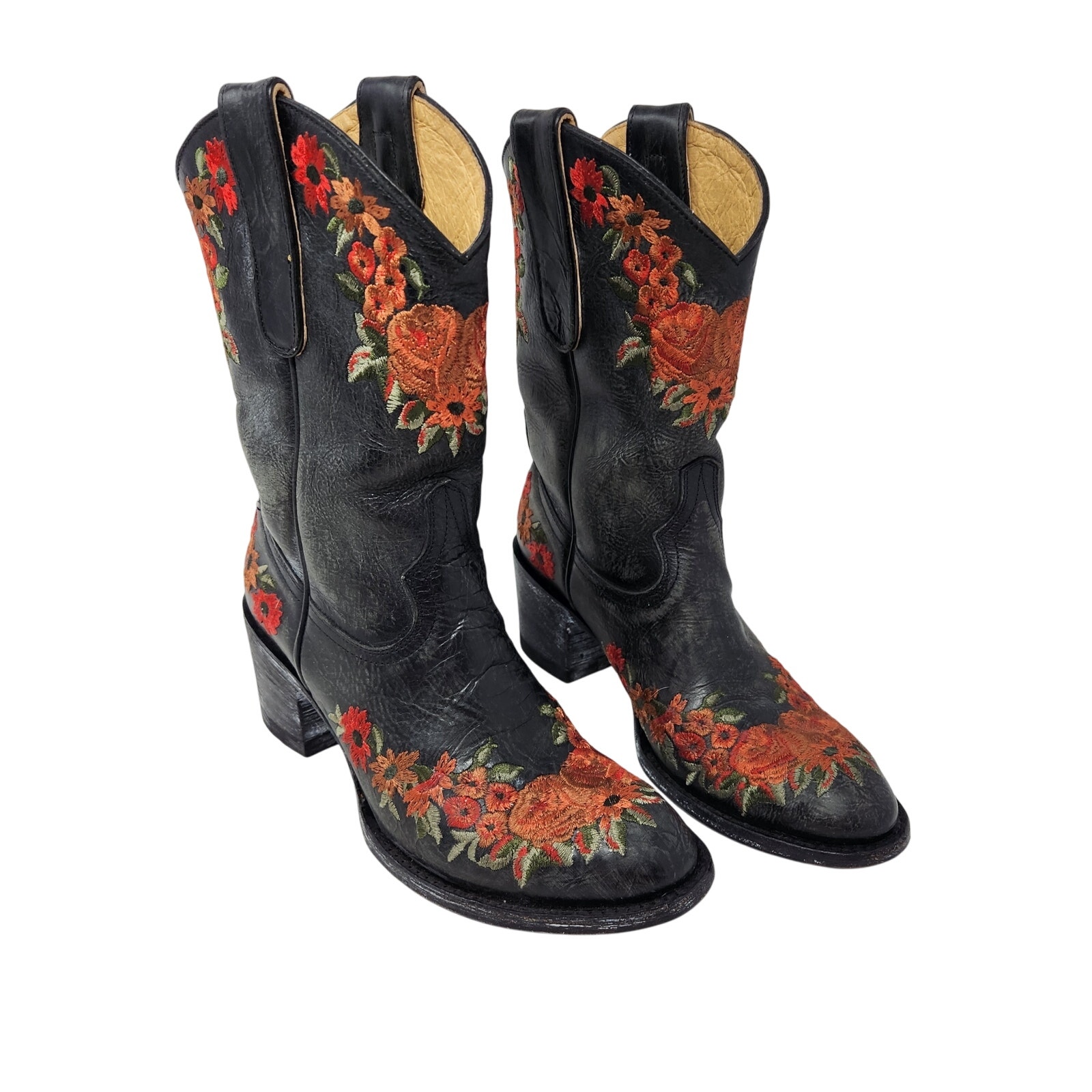Old Gringo Anna Sui Lynn Black Leather Embroidered Cowgirl Boots Western Size 6