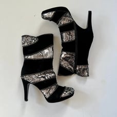 Peraseo Coture Suede Black and Silver Snakeskin Heeled Ankle Boots