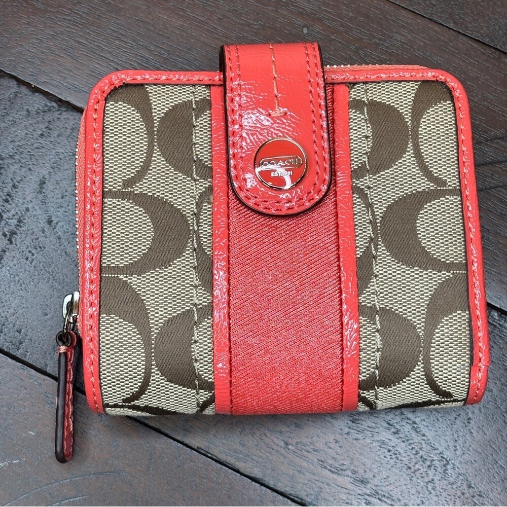 Coach Snap and Zip Around Wallet - Orange & Tan - Never used