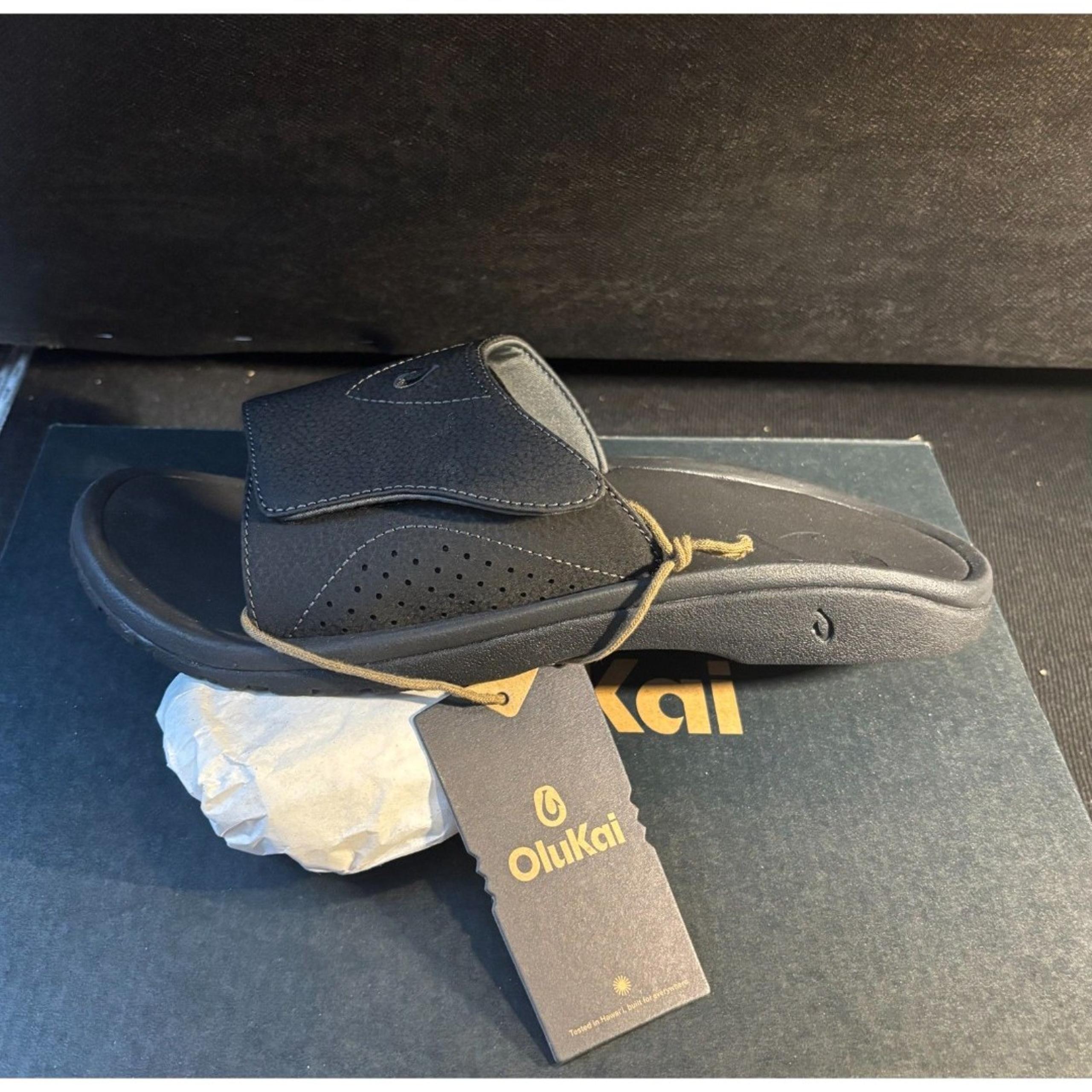 OluKai Nalu Slide Sandals Men's Black Black Water Resistant Quick-Dry Brand New