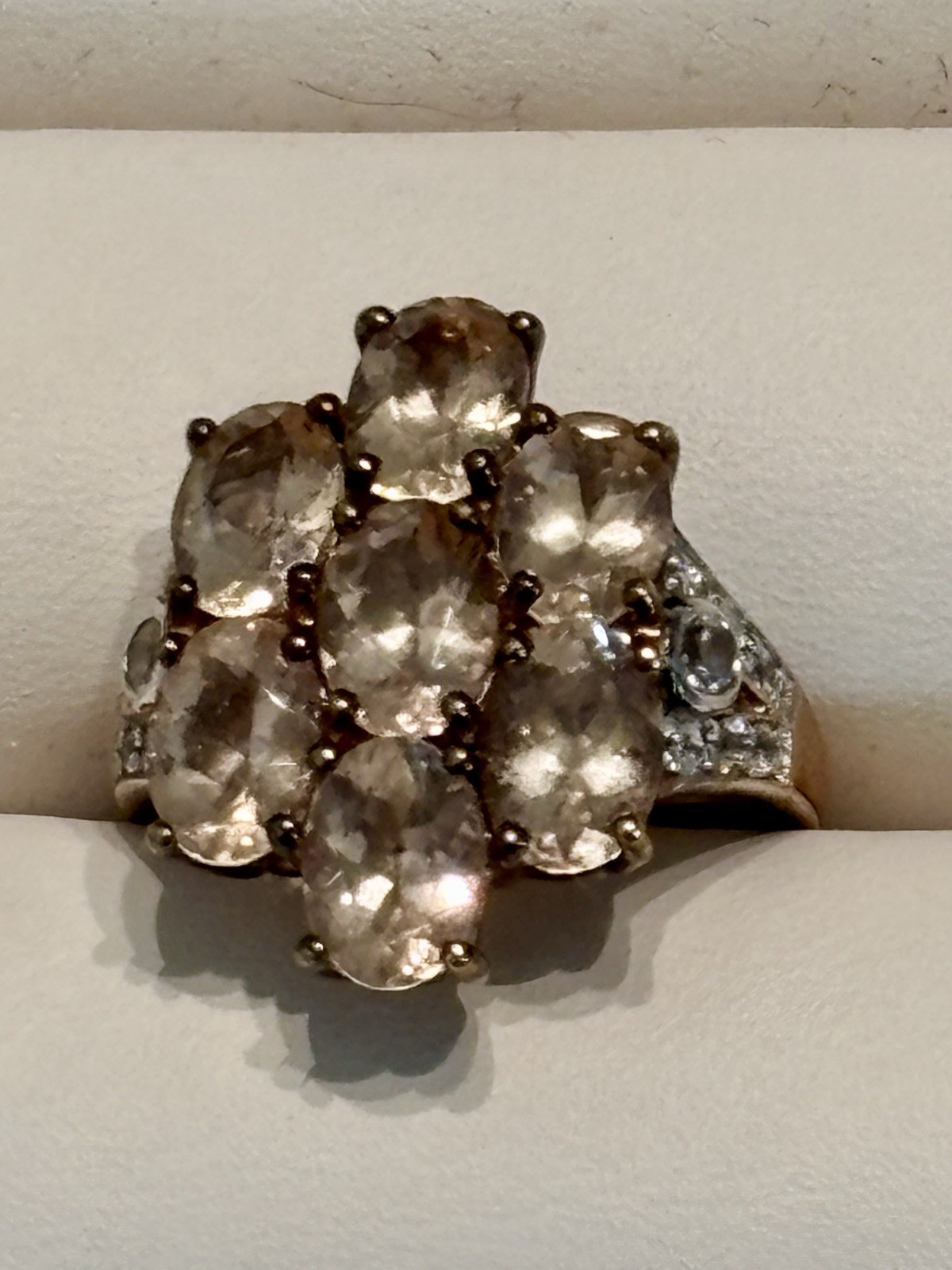 Peach Morganite White Zircon 6.85 ct Gold over 925 Silver Cluster Ring size 7