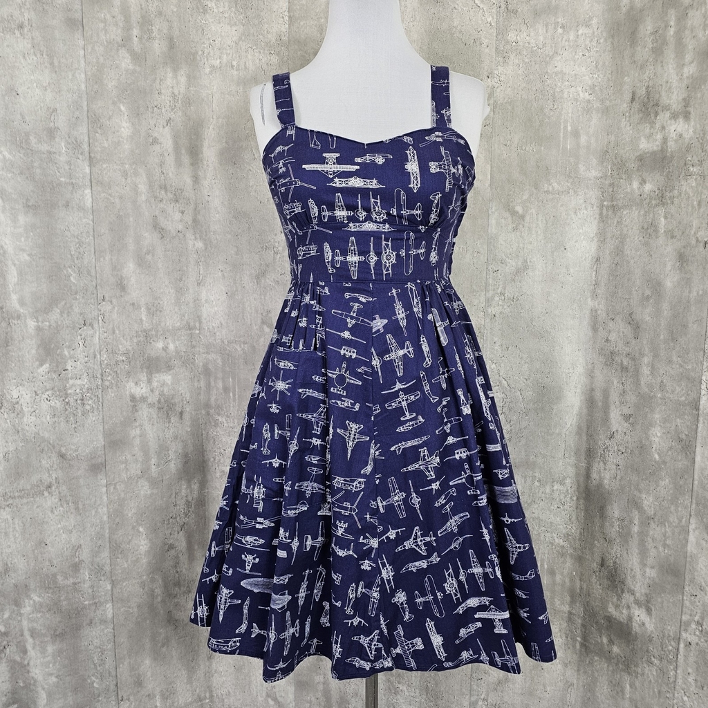 ModCloth Bea & Dot Womens L On A Barrel Roll Airplane Aviation Print Swing Dress