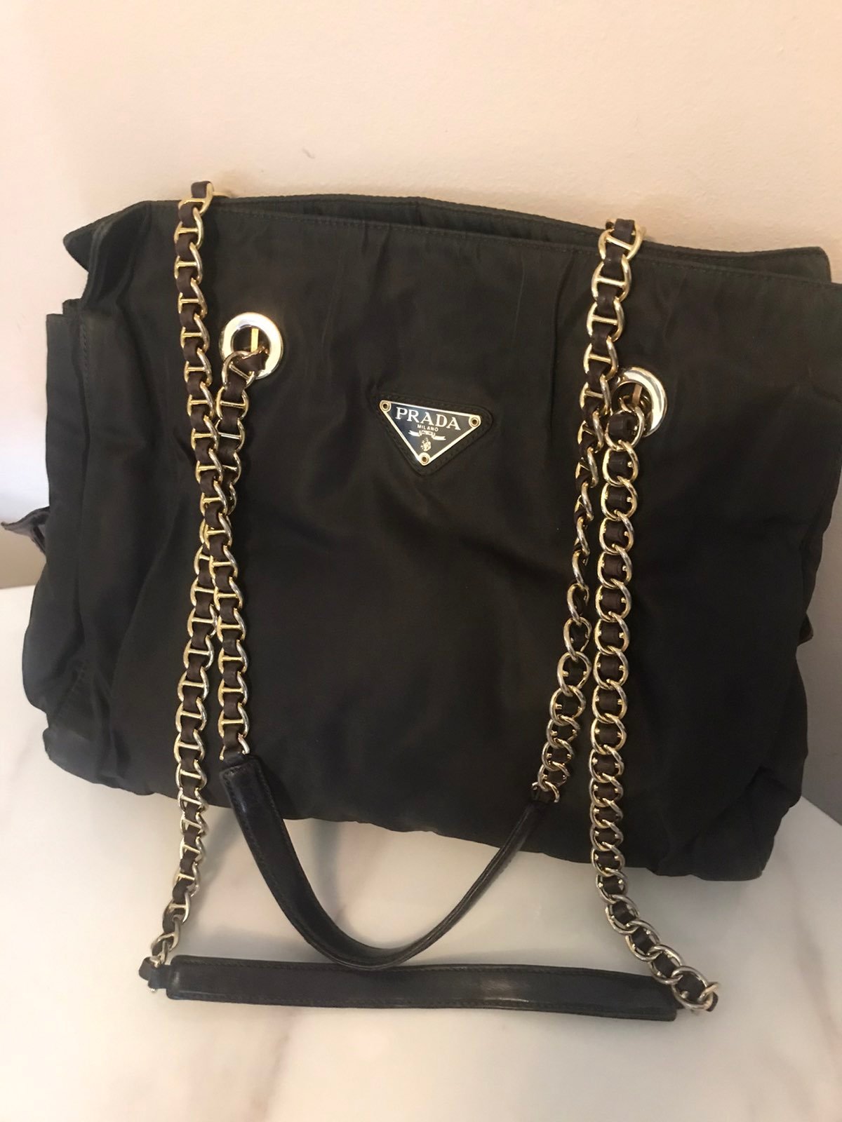Prada Dark Brown and Gold Shoulder Purse
