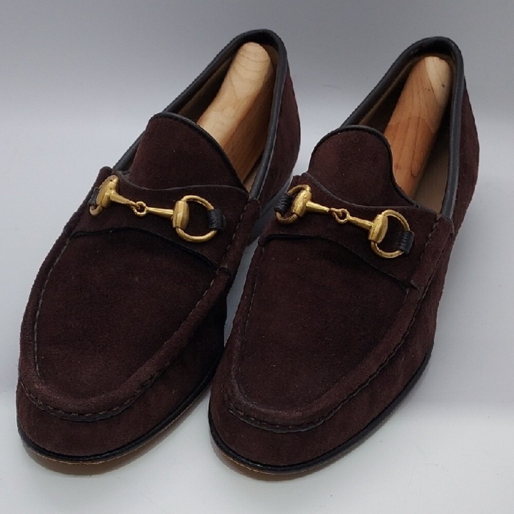 Authentic Gucci Horsebit Womens Loafers Suede Leather Brown Size 7B