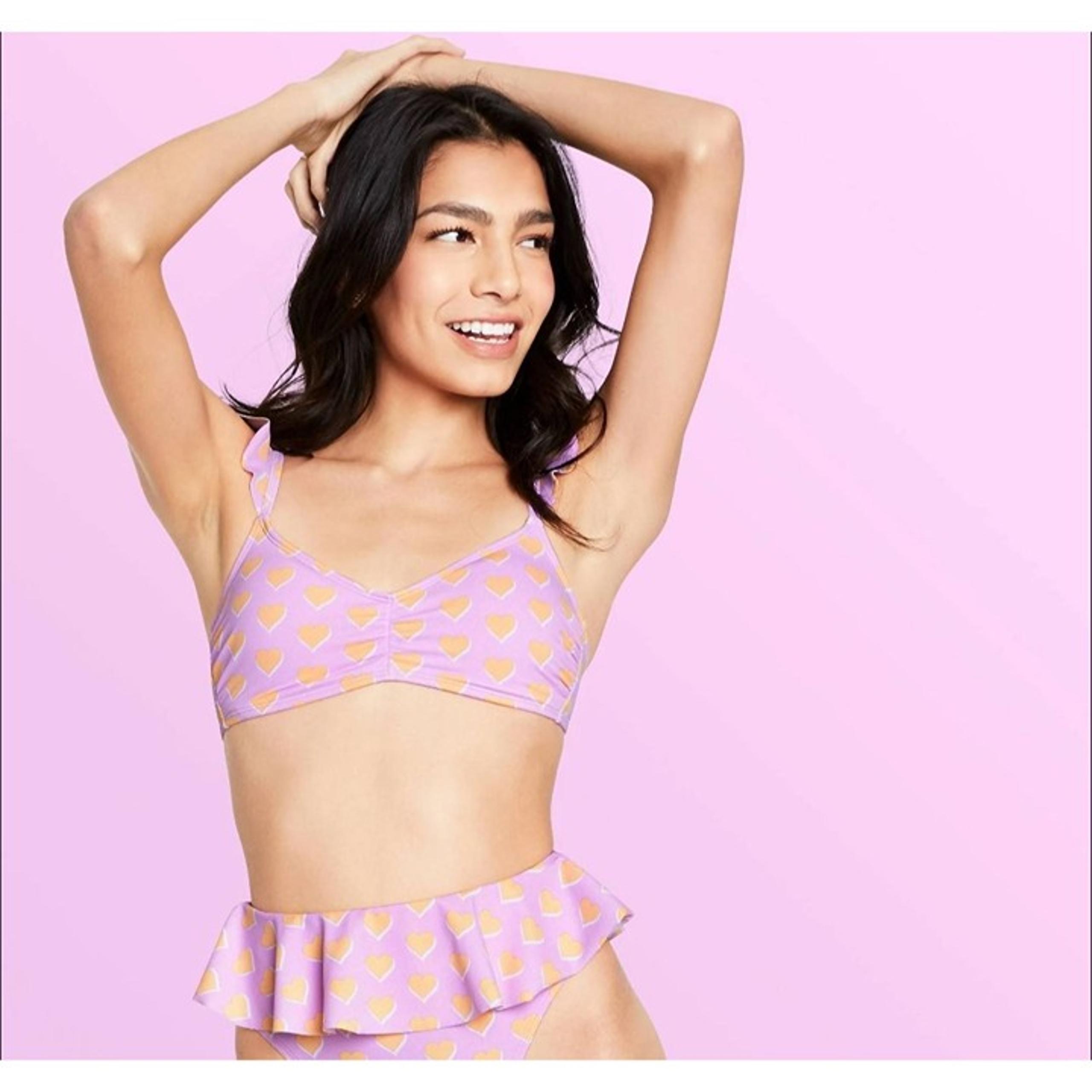Stoney Clover Lane Women's Bikini Top Flutter Strap Heart Print Bralette XS
