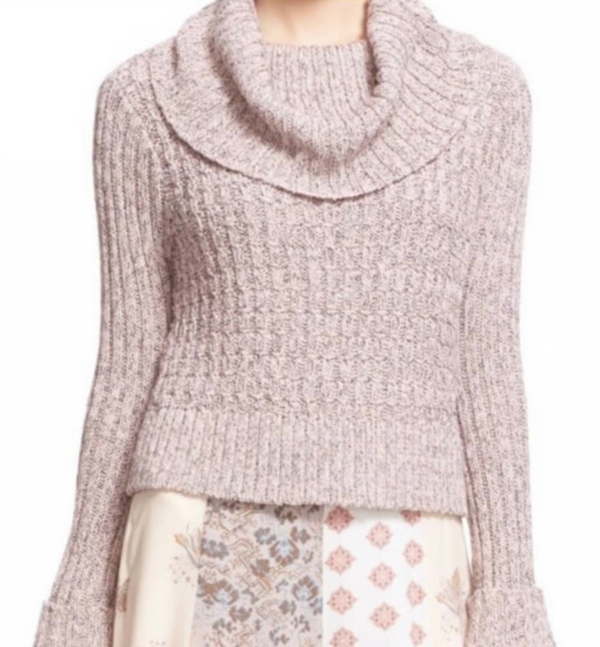 Free People Ballet Combo Chunky Cable Knit Turtleneck Cropped Mauve Sweater, S