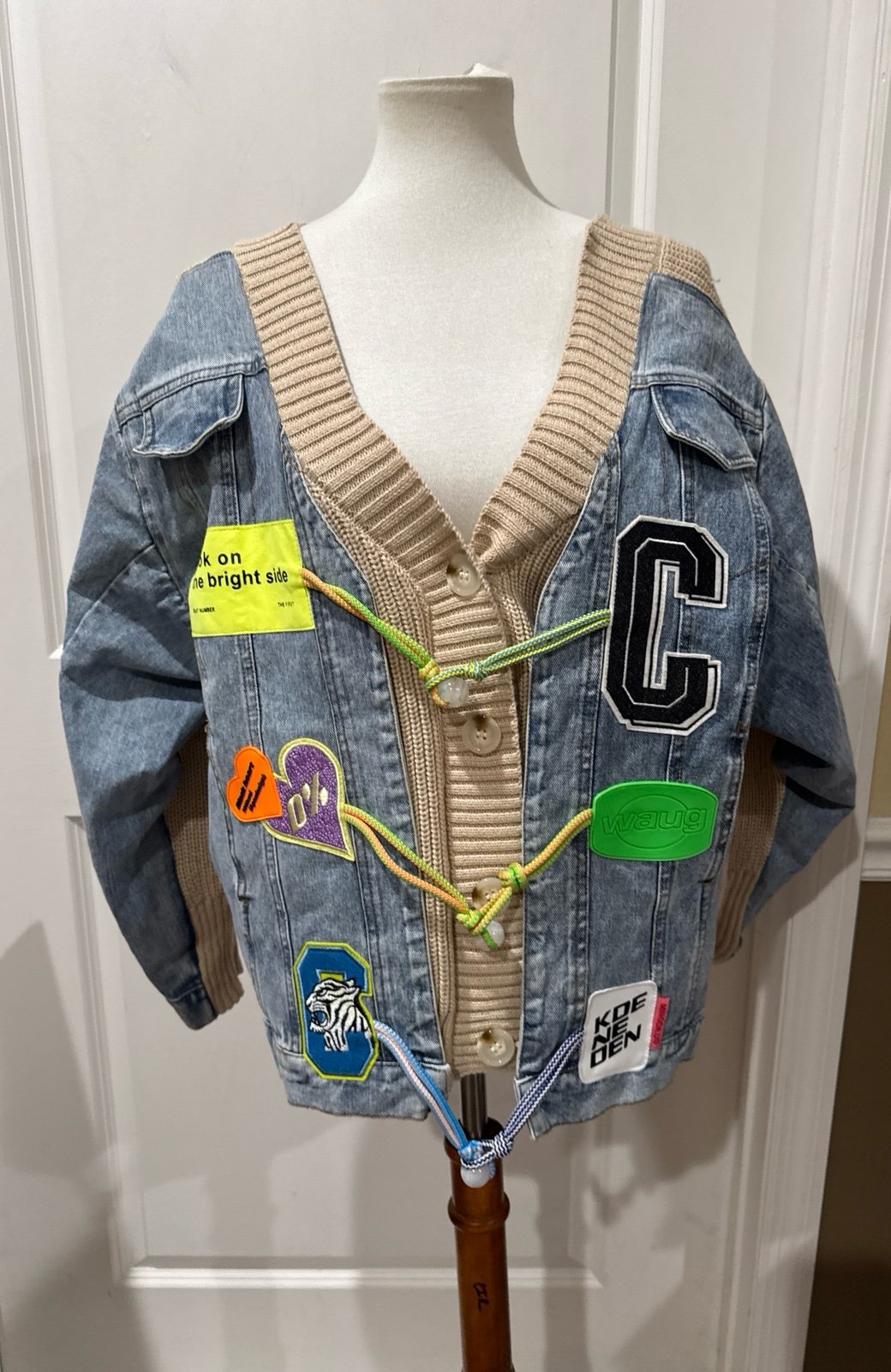 Akira women’s denim sweater jacket embroidered. NEW