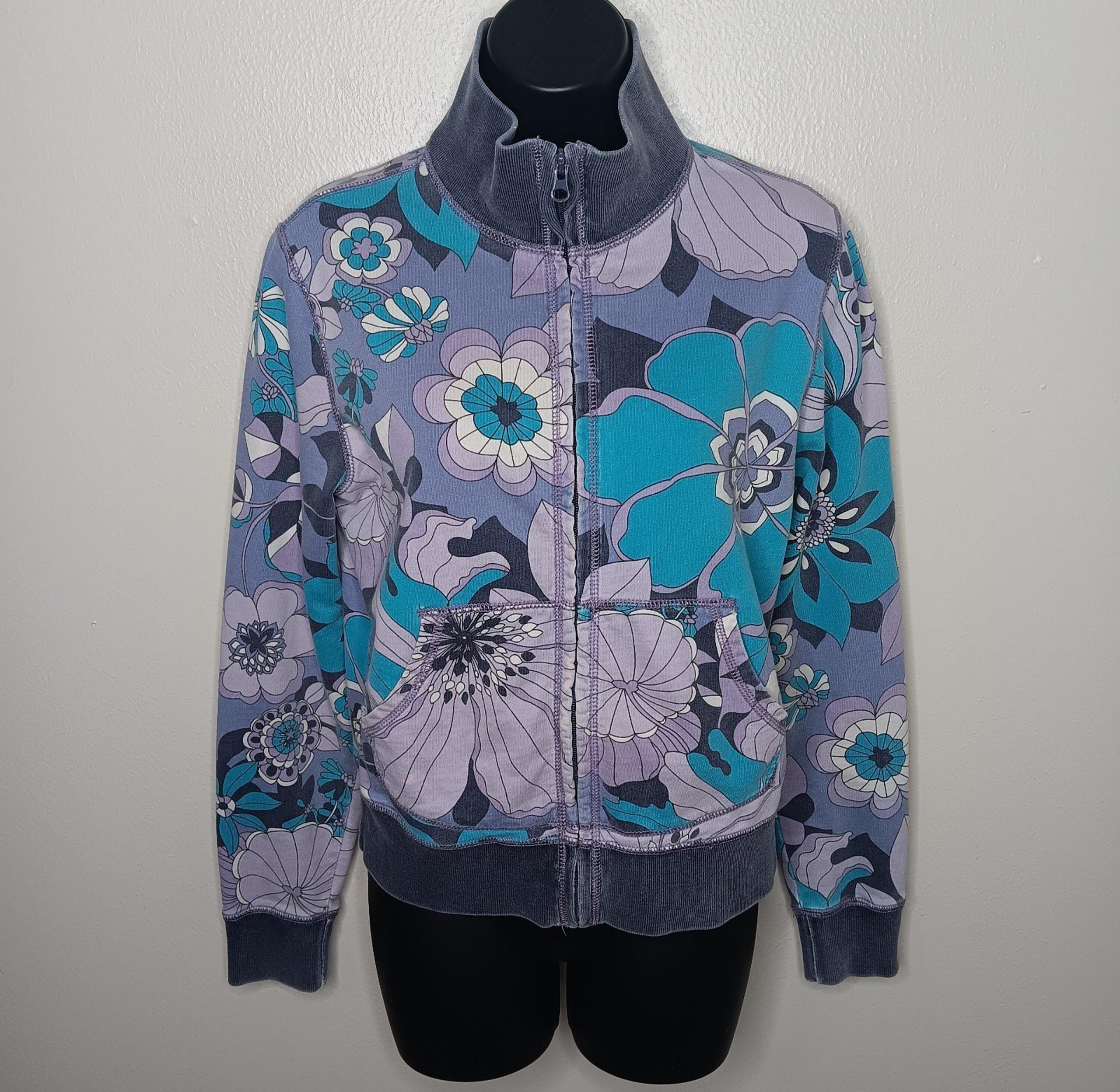 VTG Y2K Lucky Brand Dungarees Women's Medium Sweatshirt Waikiki Floral Full Zip