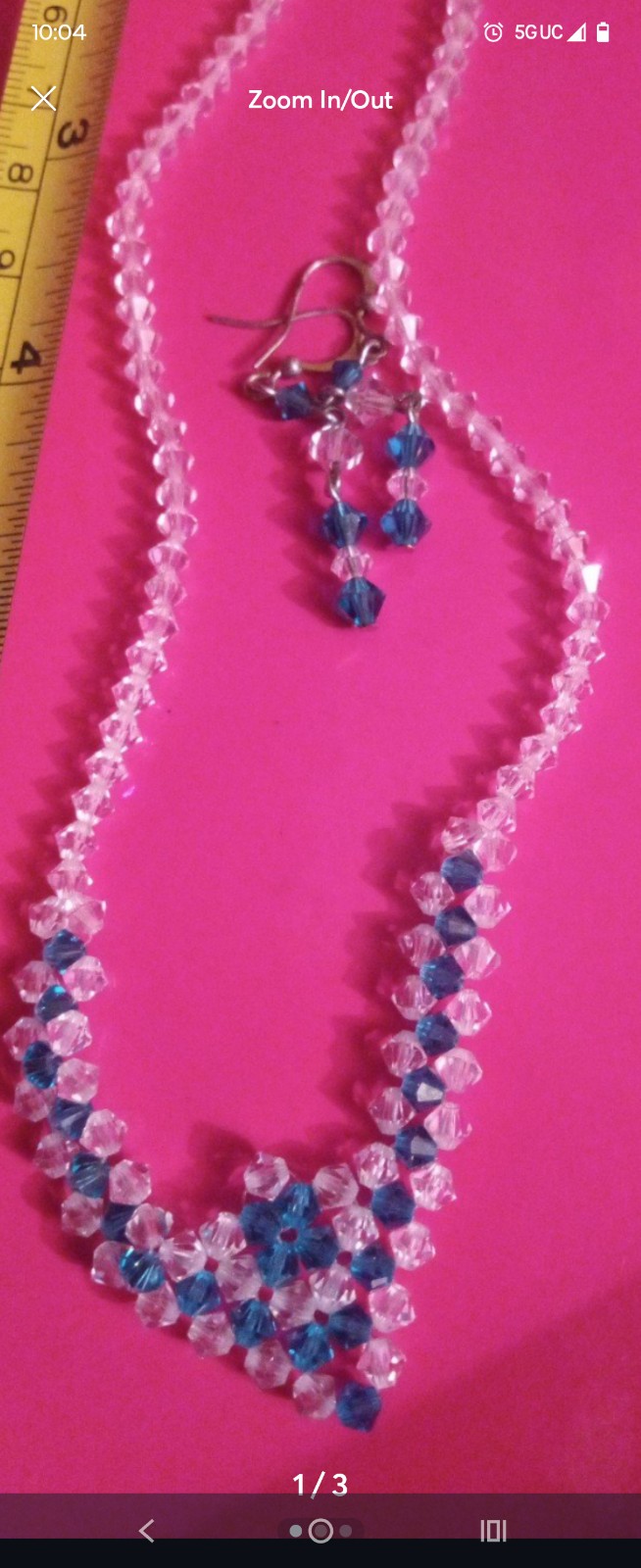 Blue and Clear Swarovski Crystal Bead Necklace and earrings