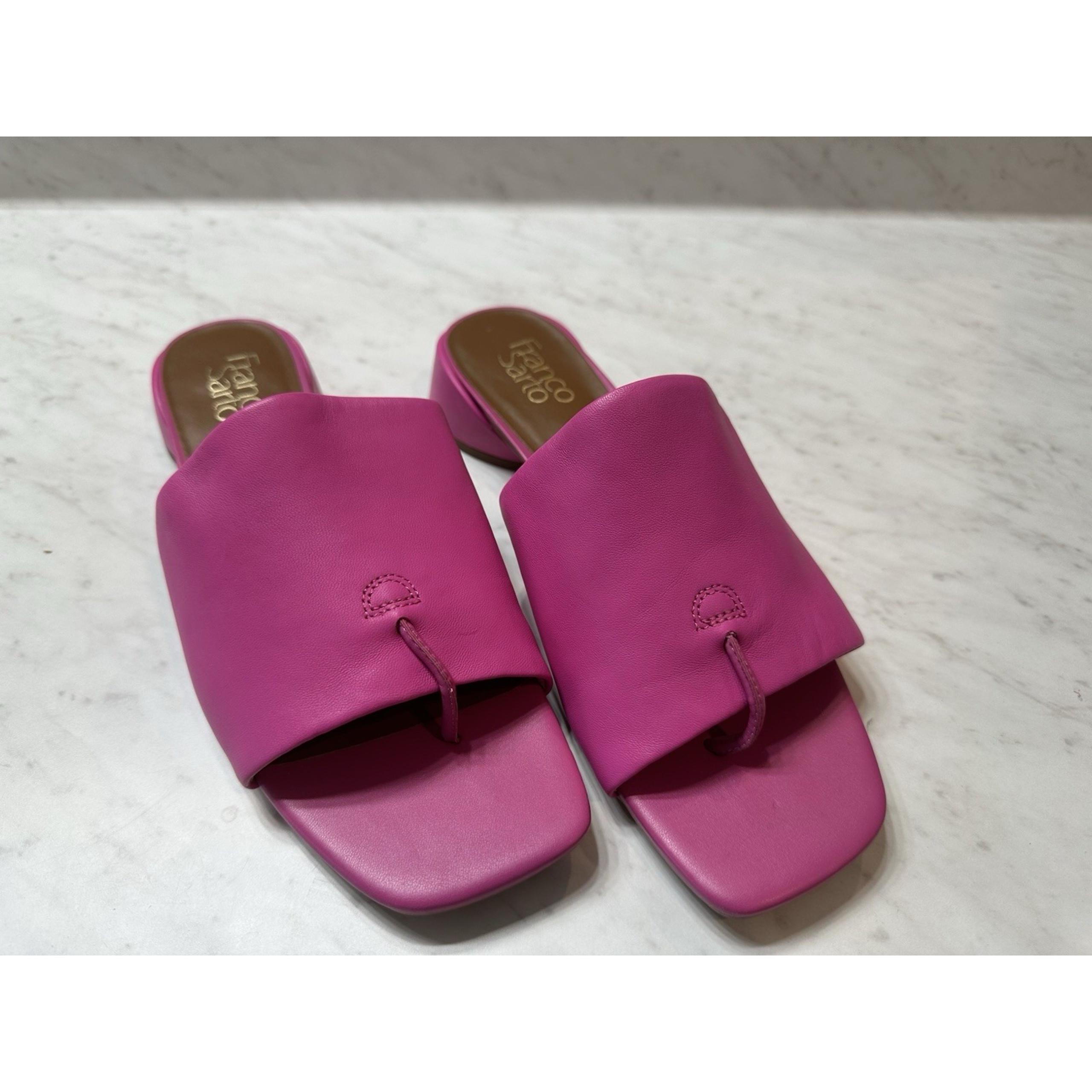Franco Sarto Loran Fuchsia Leather Thong Sandals Sz 9M Square Toe Low Heel