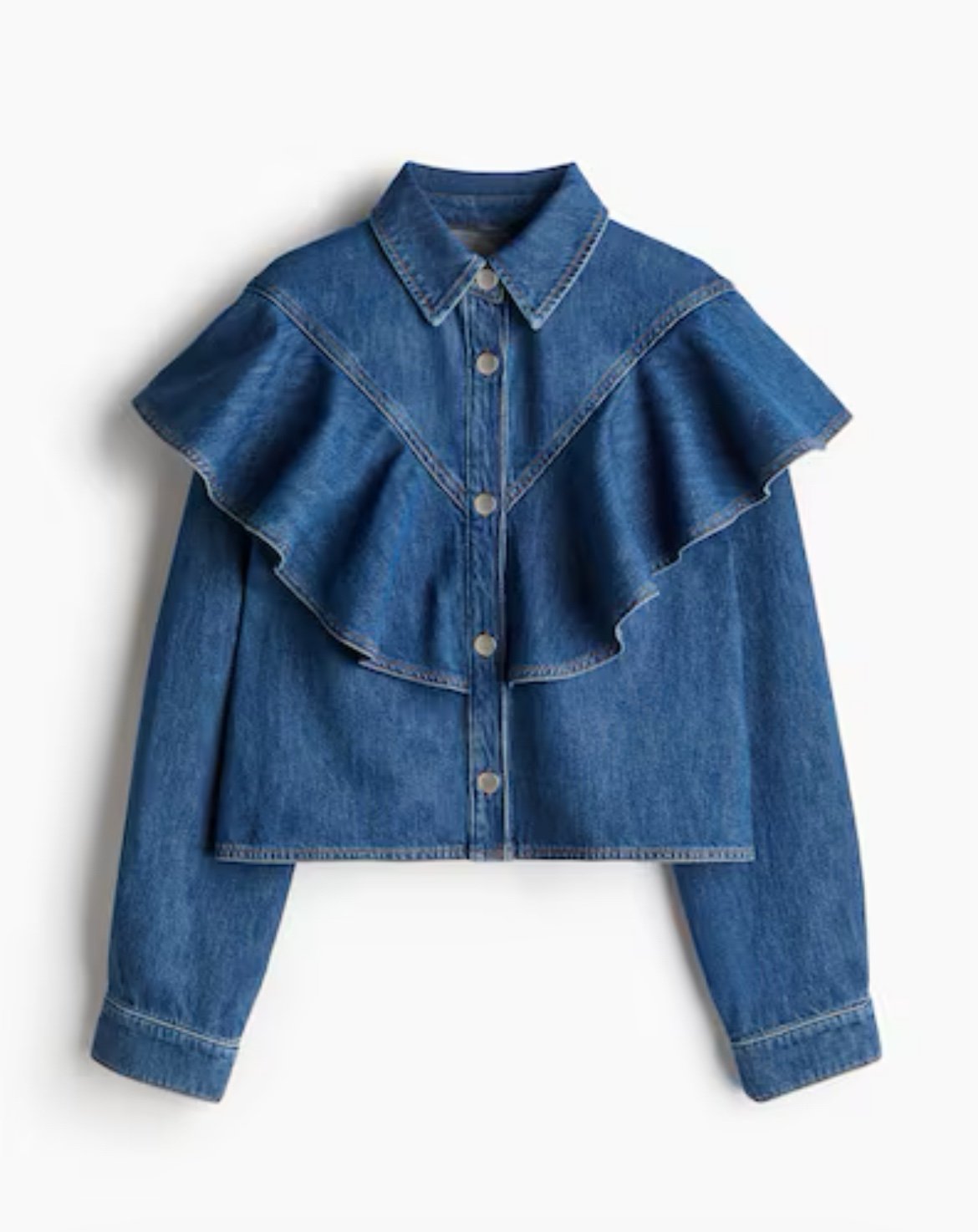 H&M Flounce- trimmed Denim Shirt