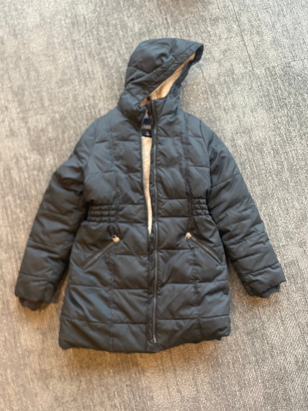 Women’s Lands End Black Winter Jacket Size L Full Zip Fur Insulated Pockets READ