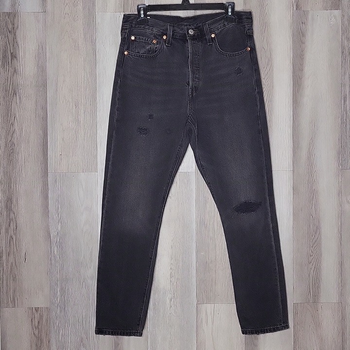 Levi's 501 Big E Mens 29x28 Black Distressed Button Fly Denim Skinny Jeans
