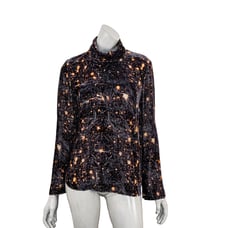 CAMILLA and MARC Women's Velvet Long Sleeve Top Mock Neck Cassini Print sz 8