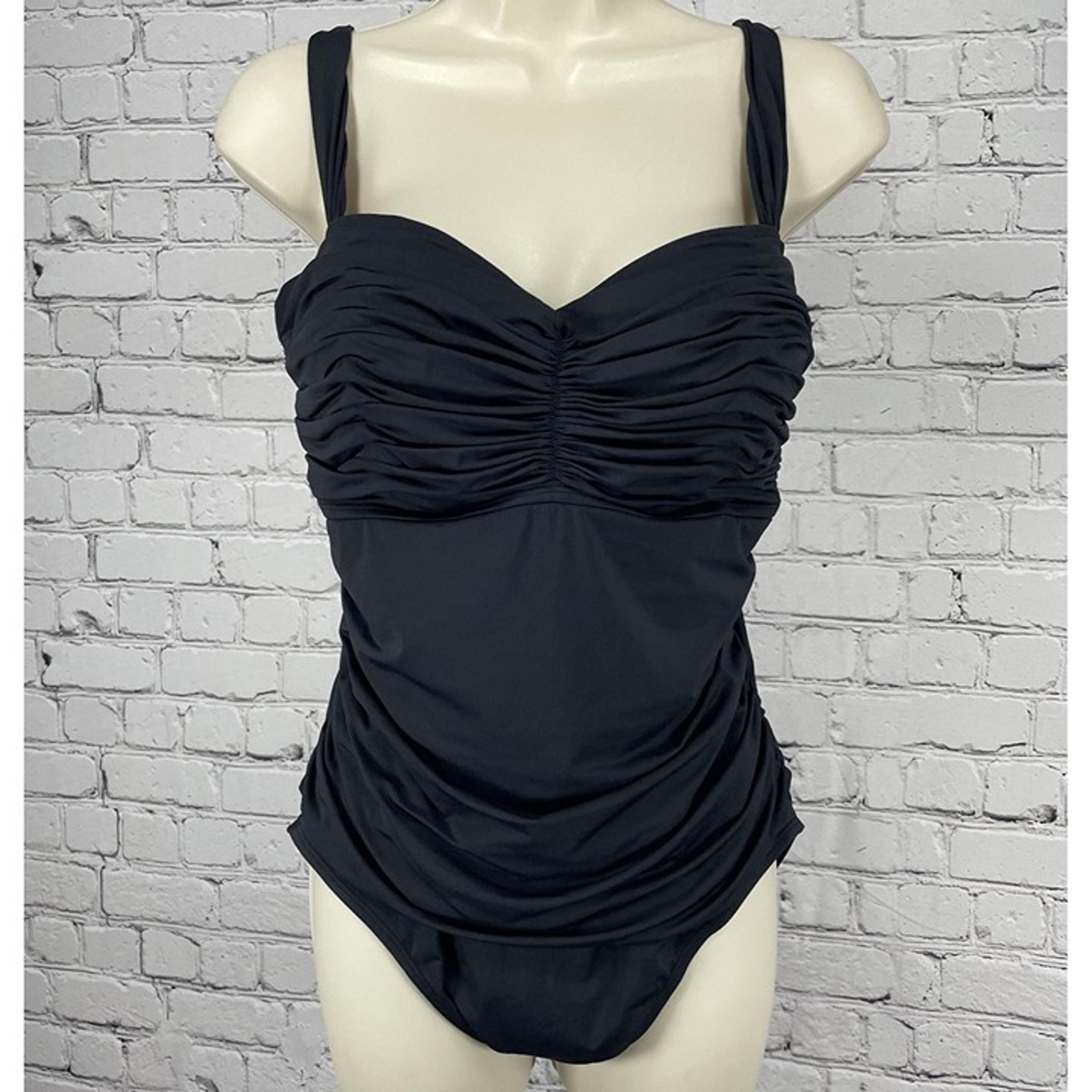 Bleu Rod Beattie Black Wired Bra Ruched One Piece Full Coverage Swimsuit Size 14