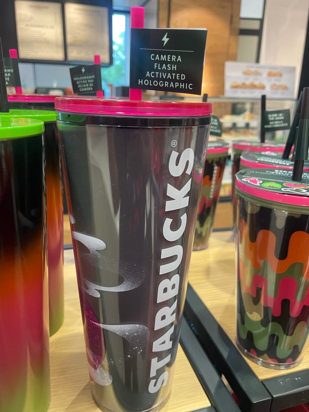 Starbucks BNWT Camera Flash Activated Holographic Pumpkins 24oz Acrylic Tumbler