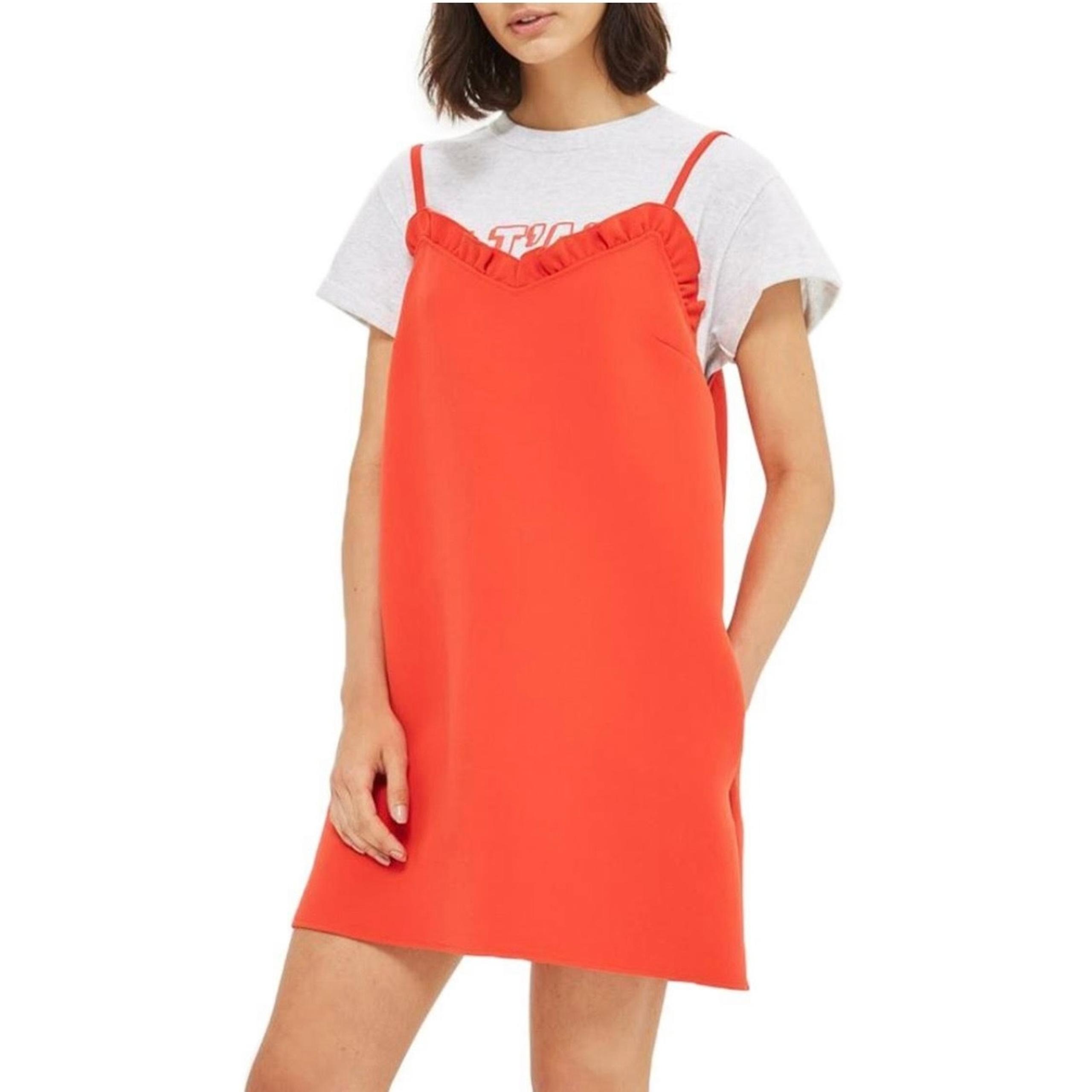 Topshop Ruffle Trim Shift Mini Dress - Size 4