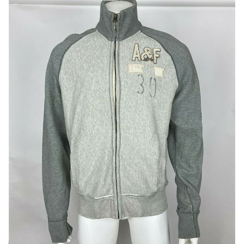 Abercrombie & Fitch Distressed Full Zip Jacket Long Sleeve Cardigan Gray Mens L