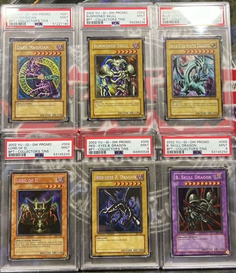Yugioh 2002 bpt tin promos misprints PSA 9