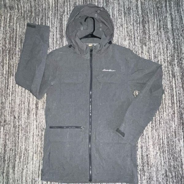 Eddie Bauer Men’s Size Small Windbreaker Coat Gray Full Zip Hooded Jacket