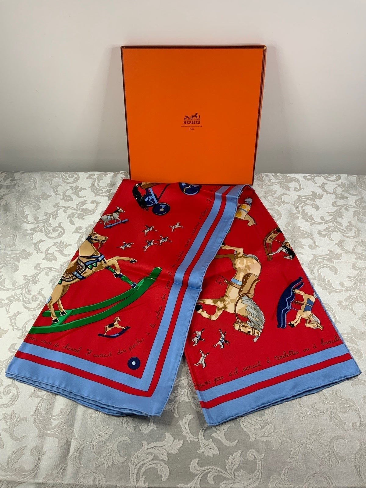 Hermes Silk Scarf “Raconte-Moi Le Cheval…” by Dimitri R with Original Box