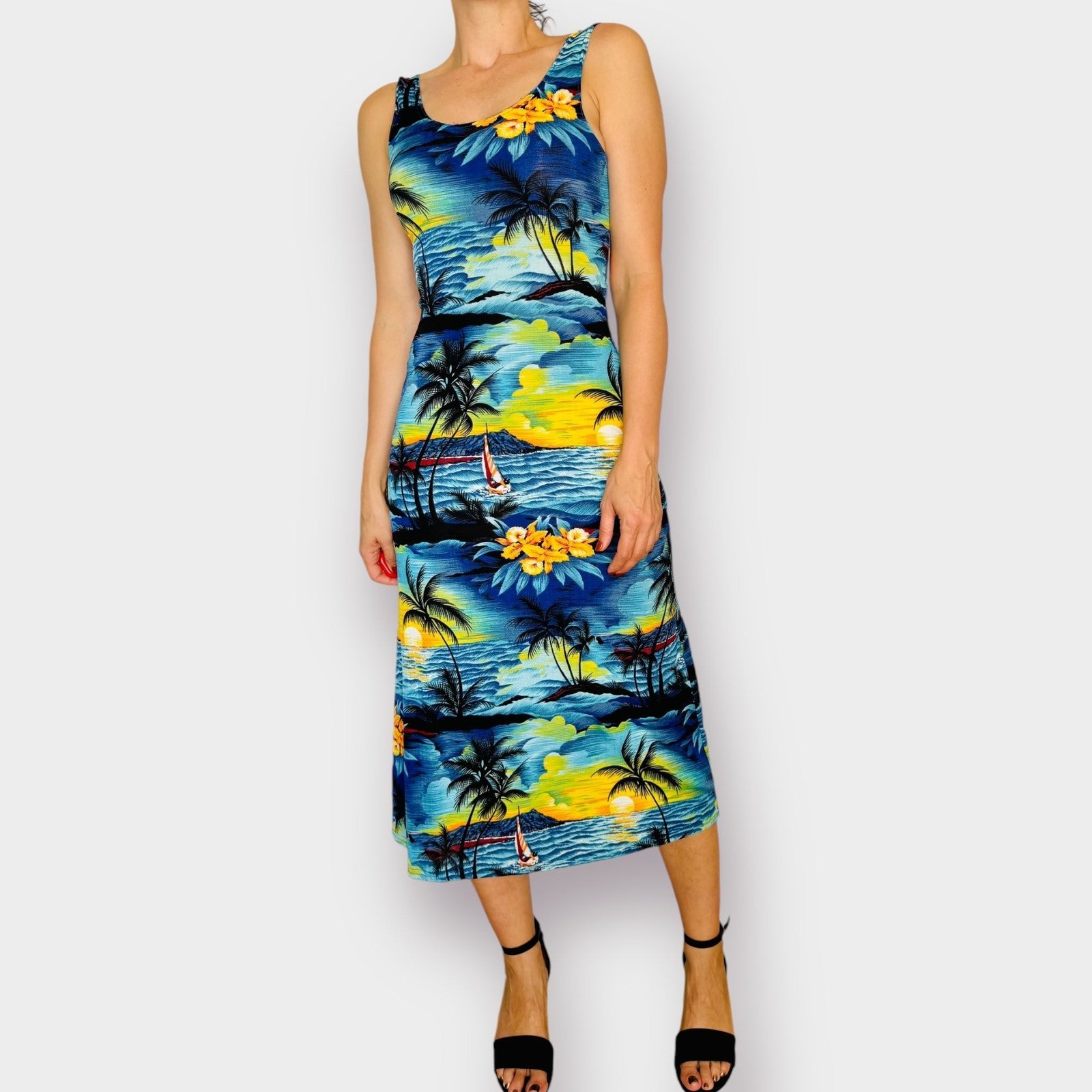 90s Beach Print Maxi Dress