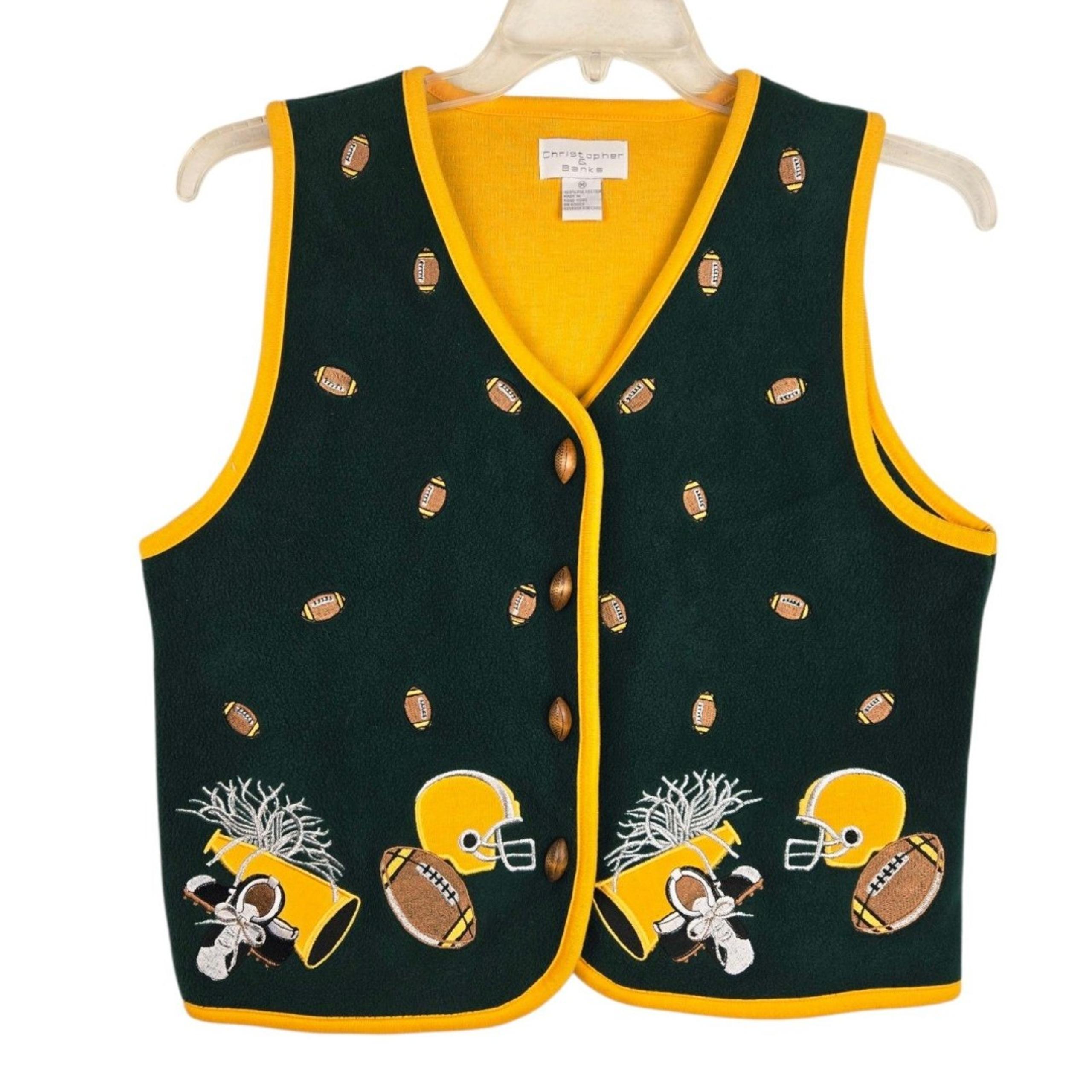Vtg Christopher & Banks Green Bay Packers Fleece Vest M Unisex NFL Football