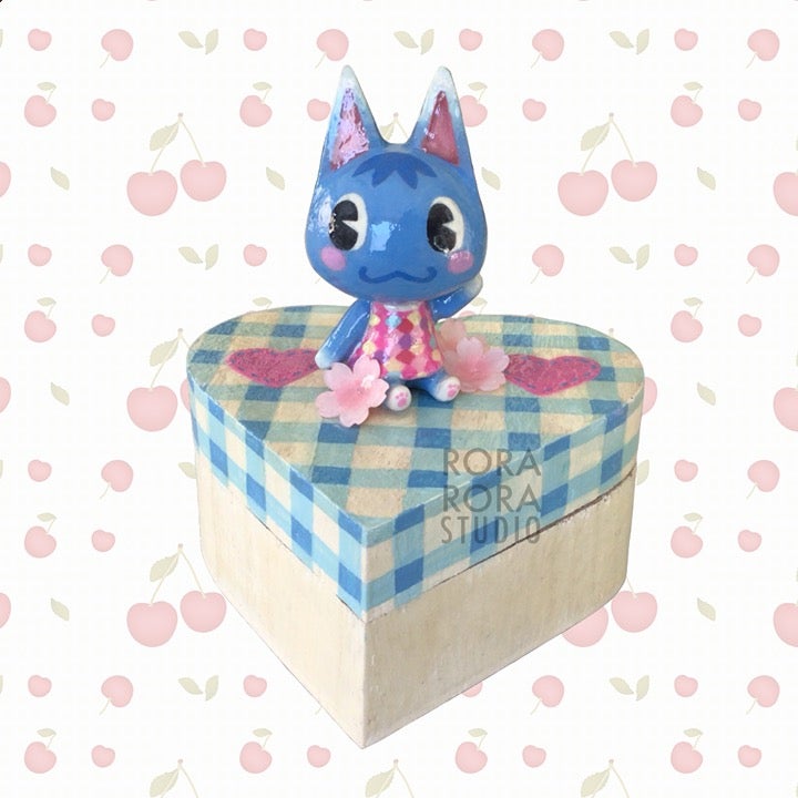Animal Crossing Rosie OOAK Cute Kawaii Heart Trinket Box, Handmade Clay Figure