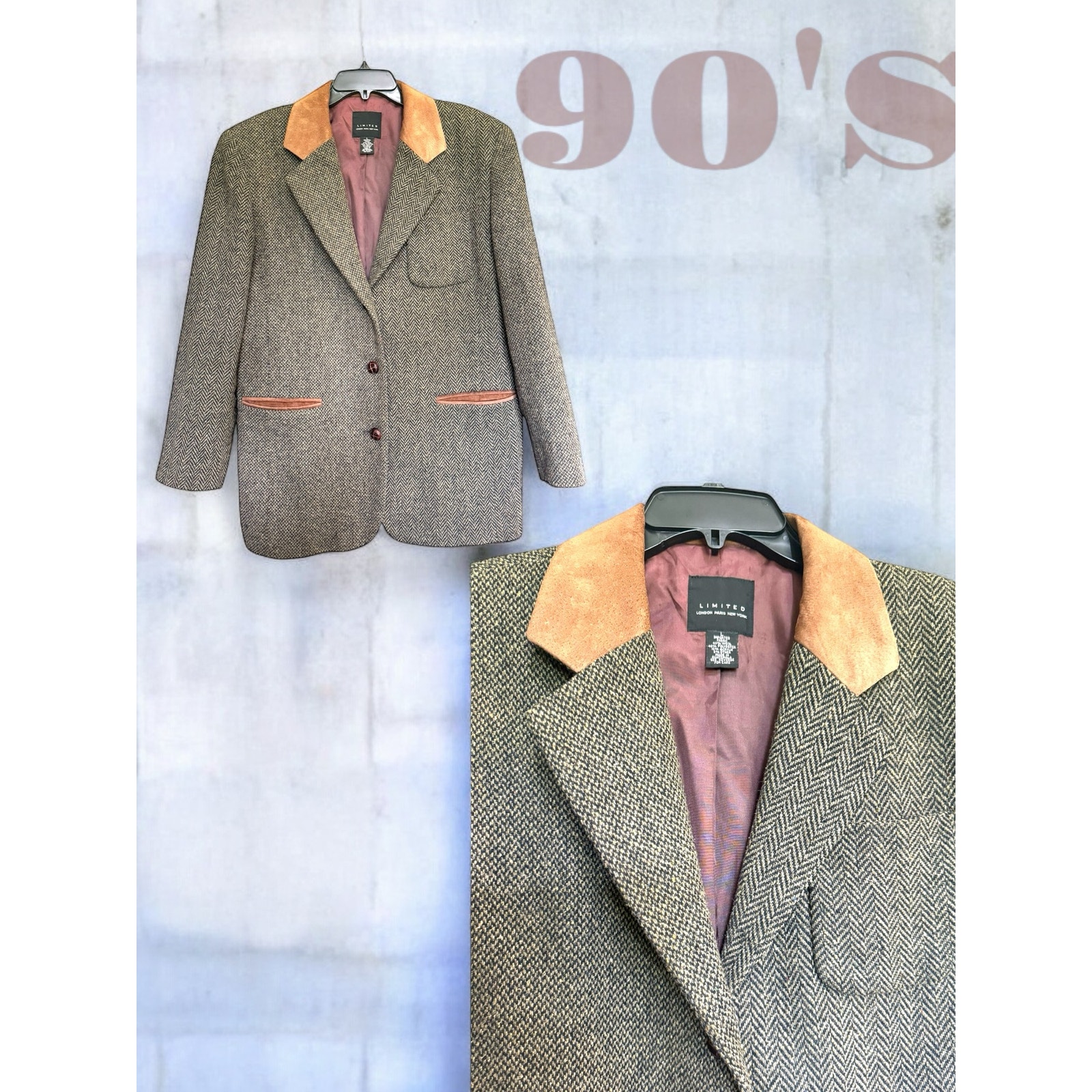 90's Blazer Retro Mens Suit Jacket Large Herringbone Tweed