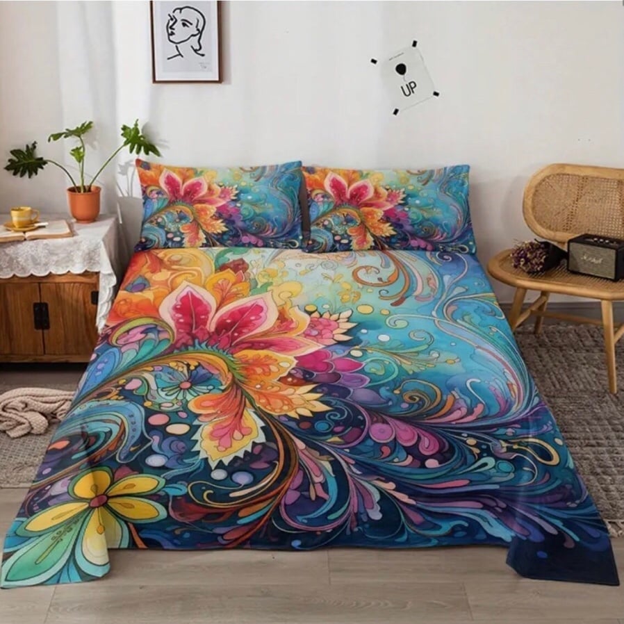 4-pc Floral & Jade Boho Full Size Sheet Set - No Further Markdown - Final