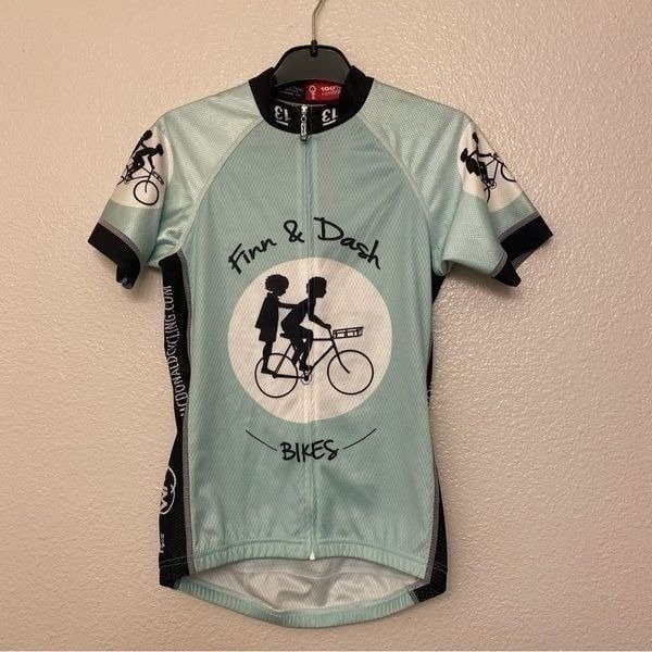 Vie 13 cycling shirt finn & dash biking Jersey front zip short Aqua blue short S