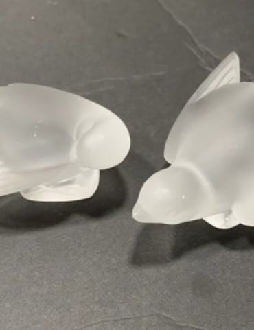 Pair of signed vintage Lalique crystal large sparrows