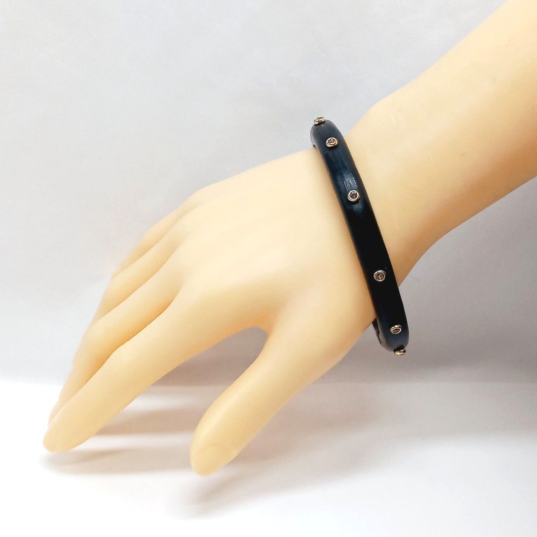 Alexis Bittar Black Lucite Crystal Studded Hinged Bangle Bracelet