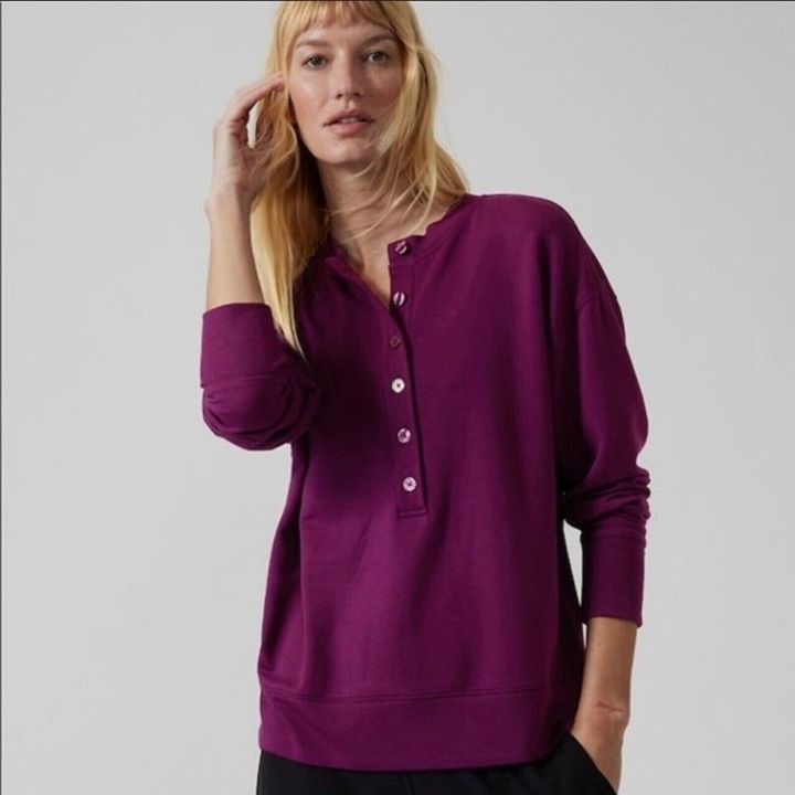 Athleta Balance Henley Sweatshirt Women's Sz S Exotic Fuchsia NWT