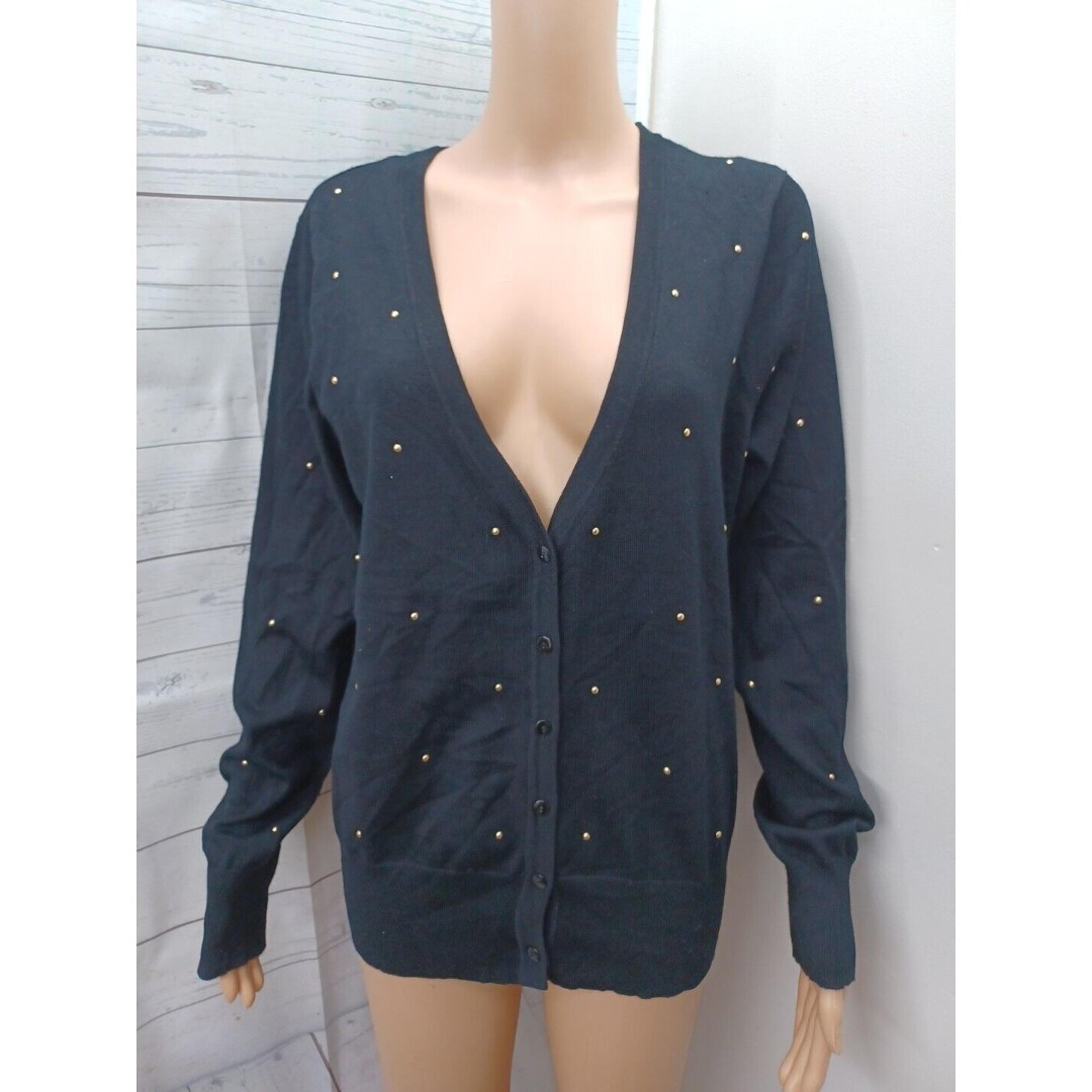 Carolyn Taylor Black Cardigan Sweater Studded Button Up Petite XL