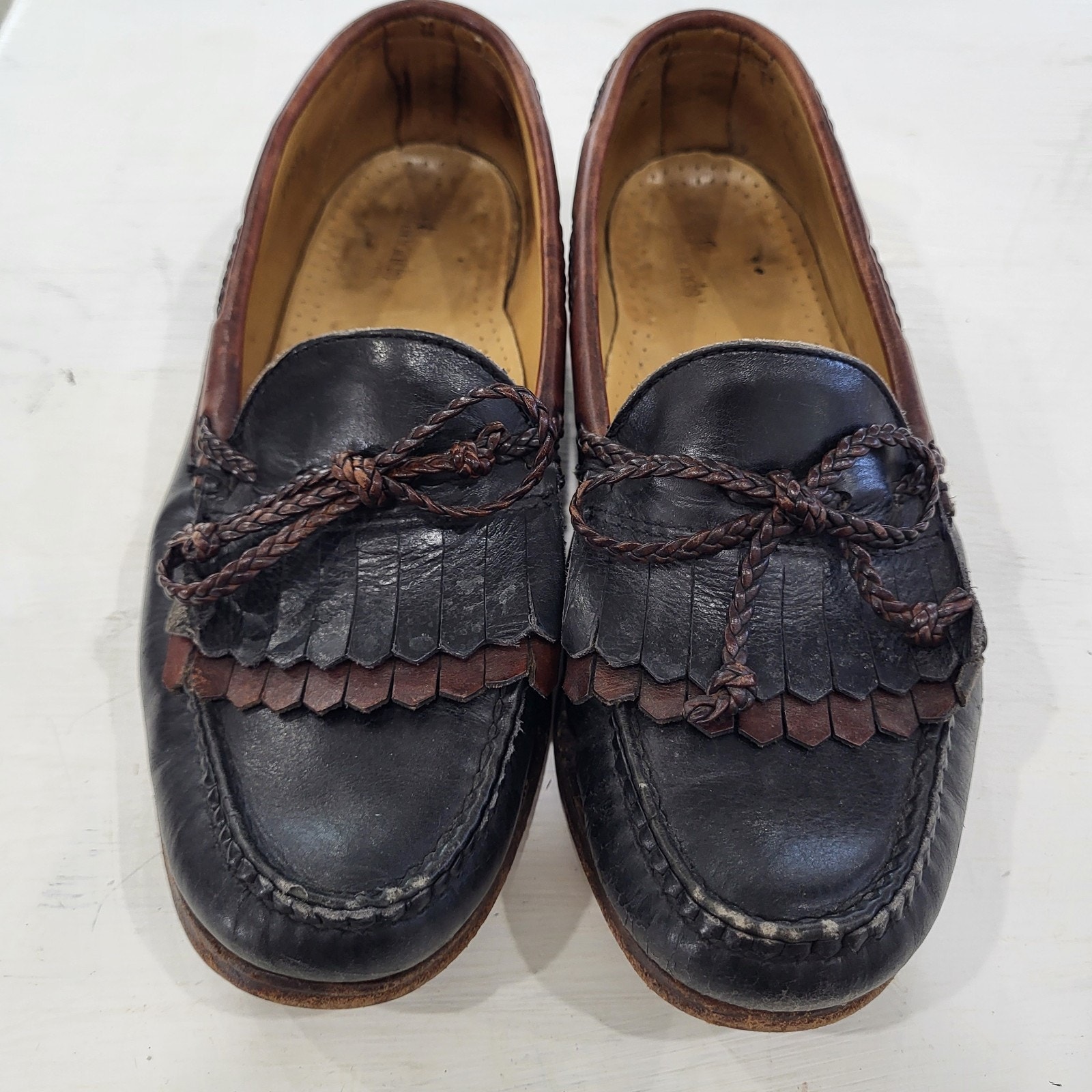 Allen Edmonds Woodstock 9D Braided Kiltie Leather Bow Fringed Loafers