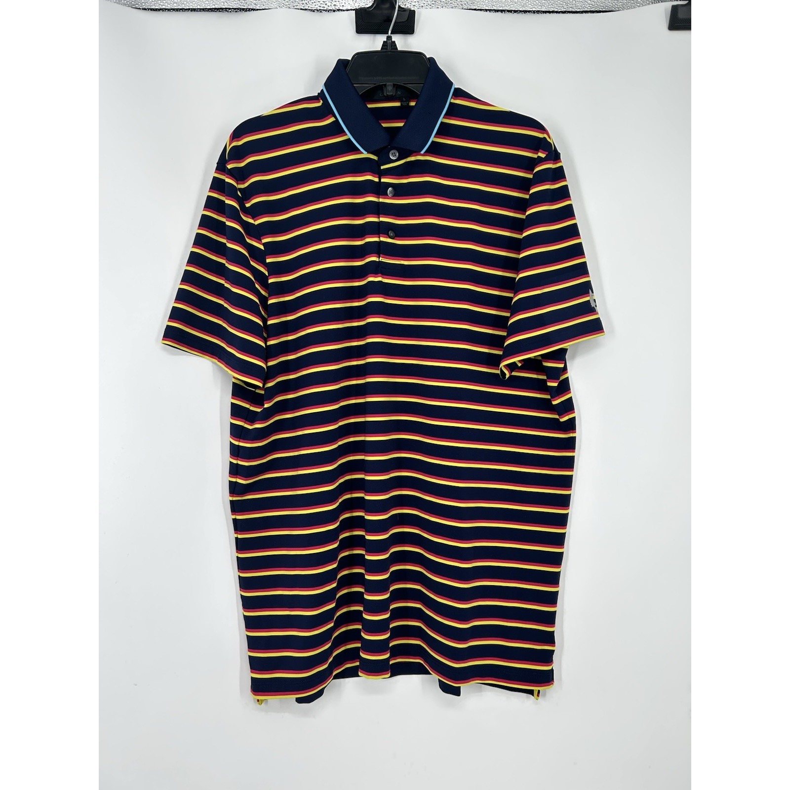 Greyson Striped Short Sleeve Polo Shirt Colorful Performance Logo Size Large
