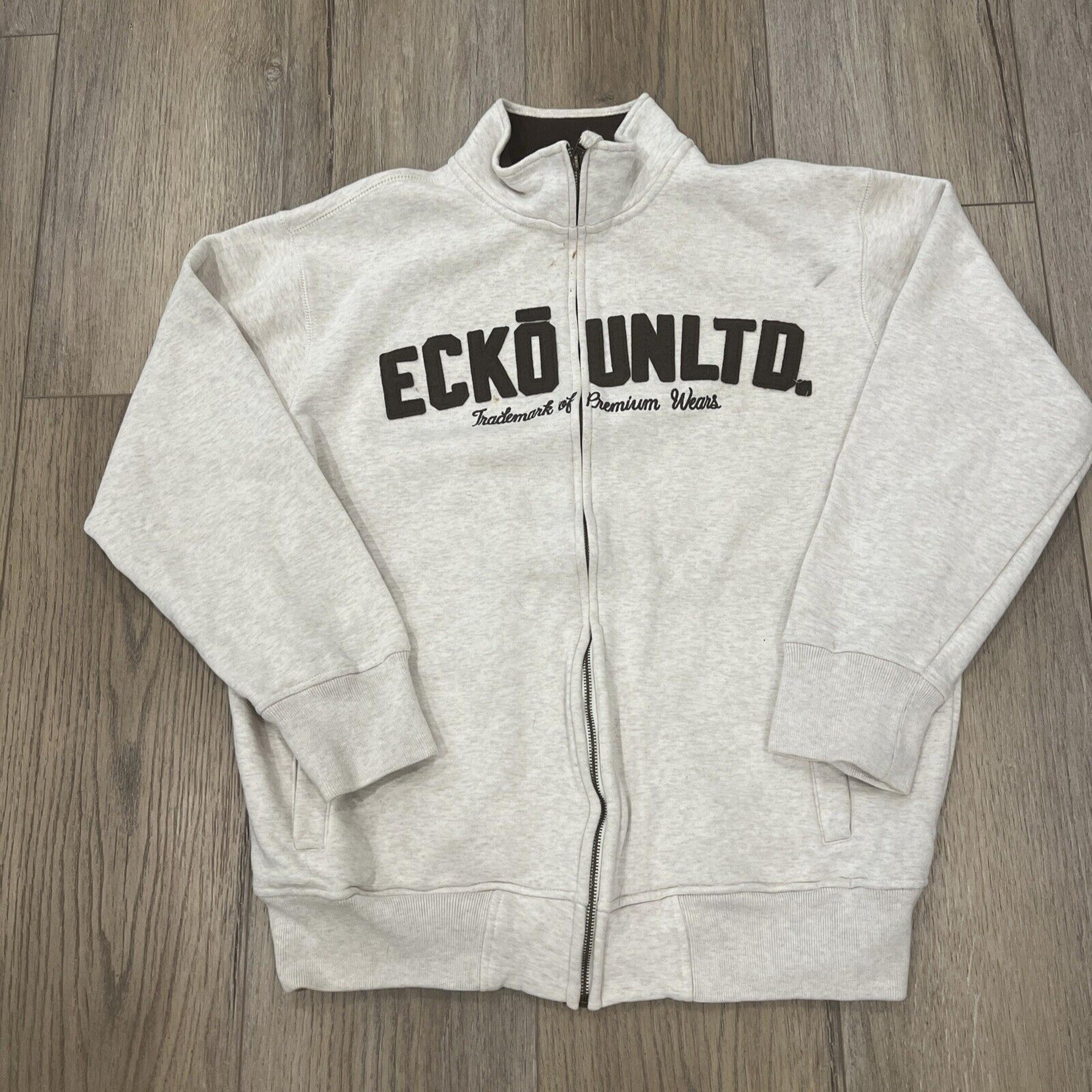 ECKO UNLTD Full Zip Up Hoodie Cream Sweatshirt Mens Large Sherpa Lined Jacket
