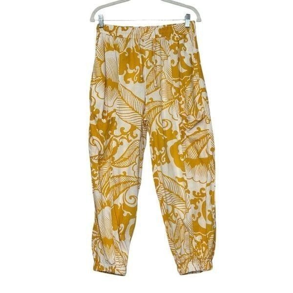 REVOLVE Haute Hippie Yellow Floral Linen Baggie Pants | Size M