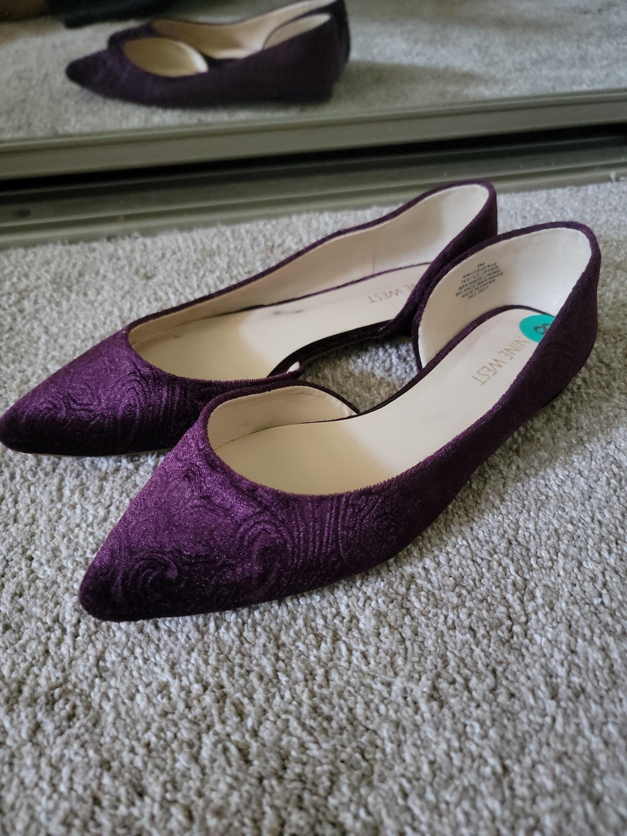 Nine West Women’s Observe Paisley Flats Pointed Toe Purple Velvet Size 8M