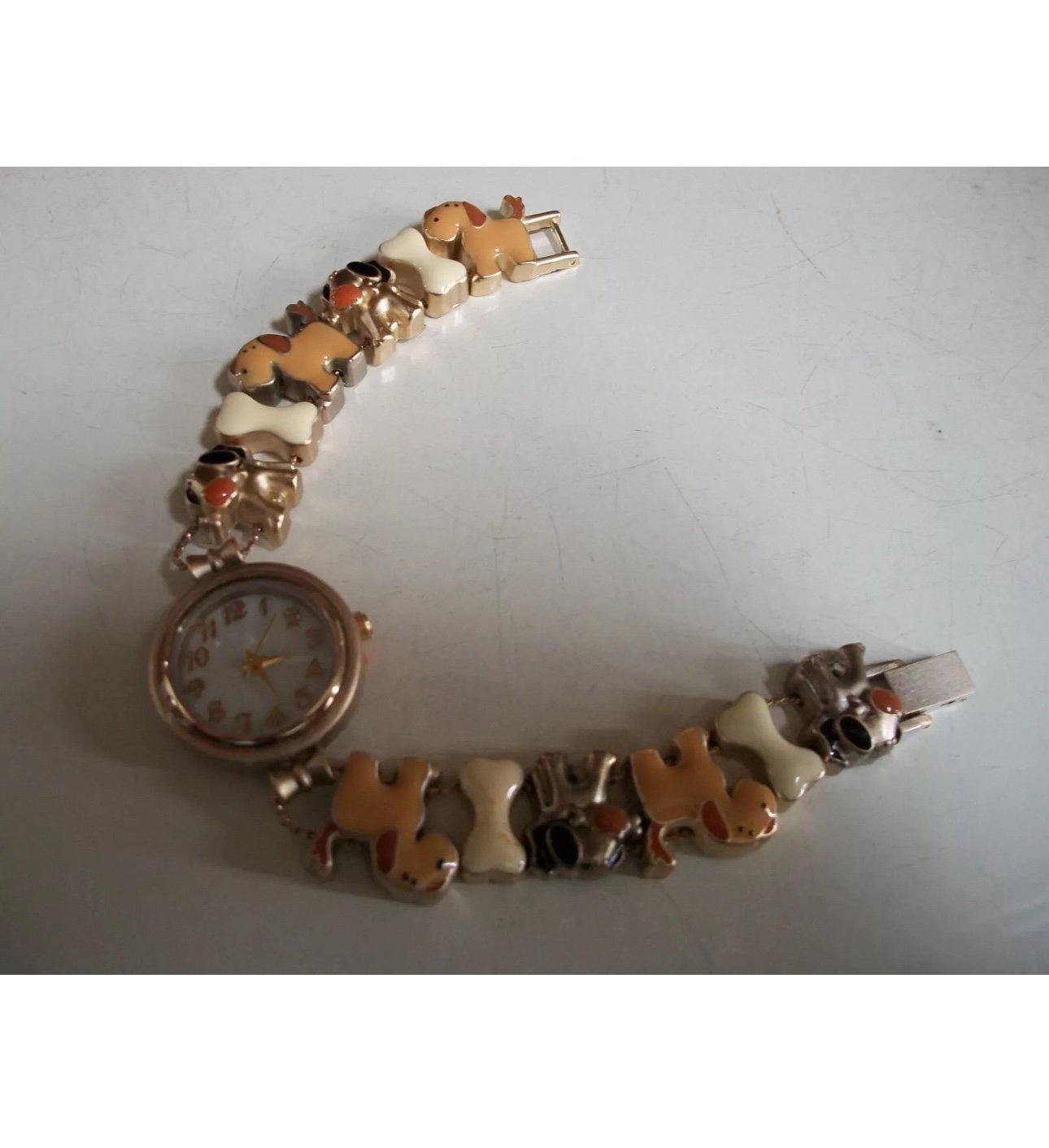 Women’s gold finish cute dog fun watch