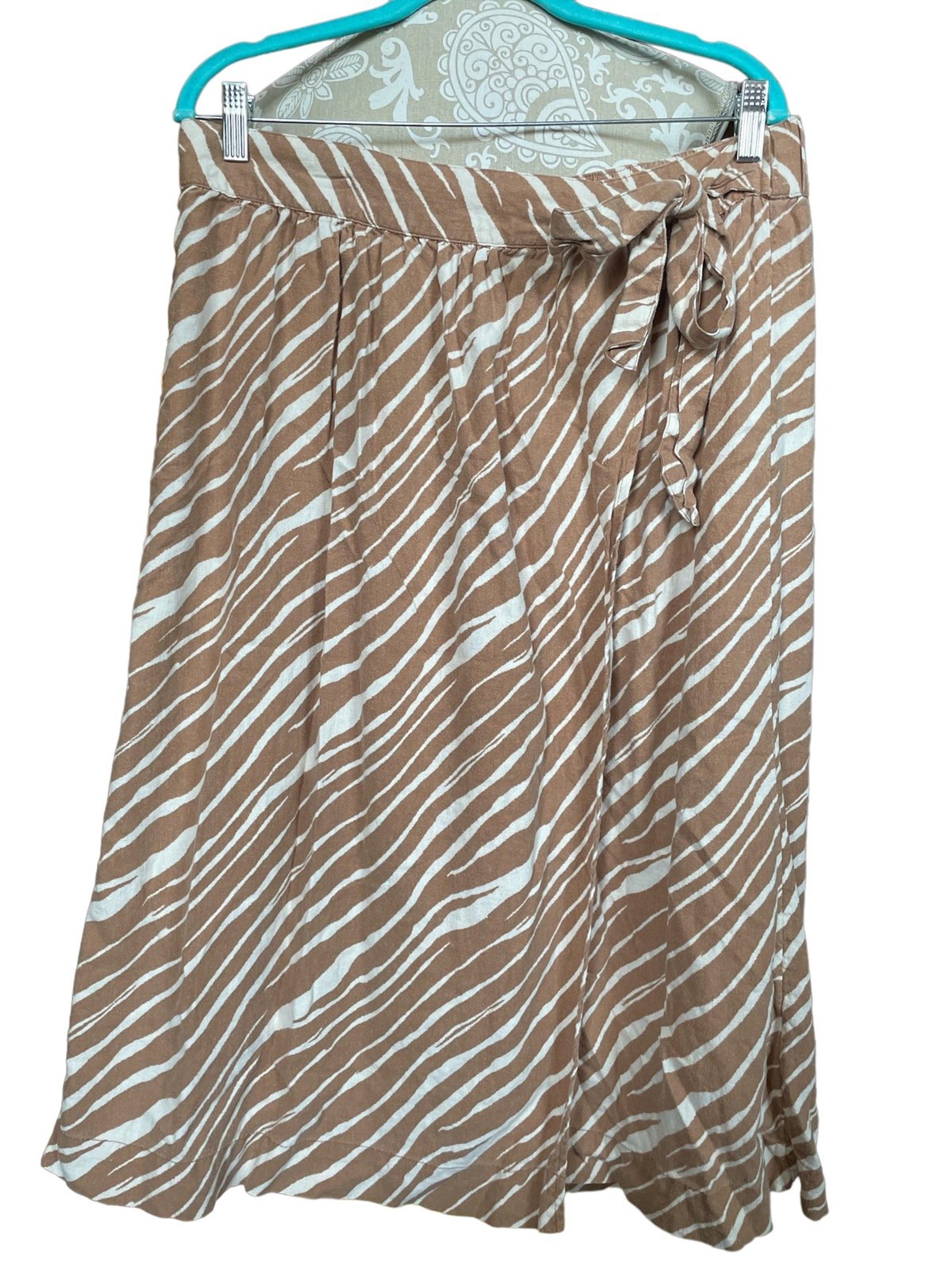 A New Day Women’s Size Large Linen Blend Brown Zebra Print Mock Wrap Skirt.