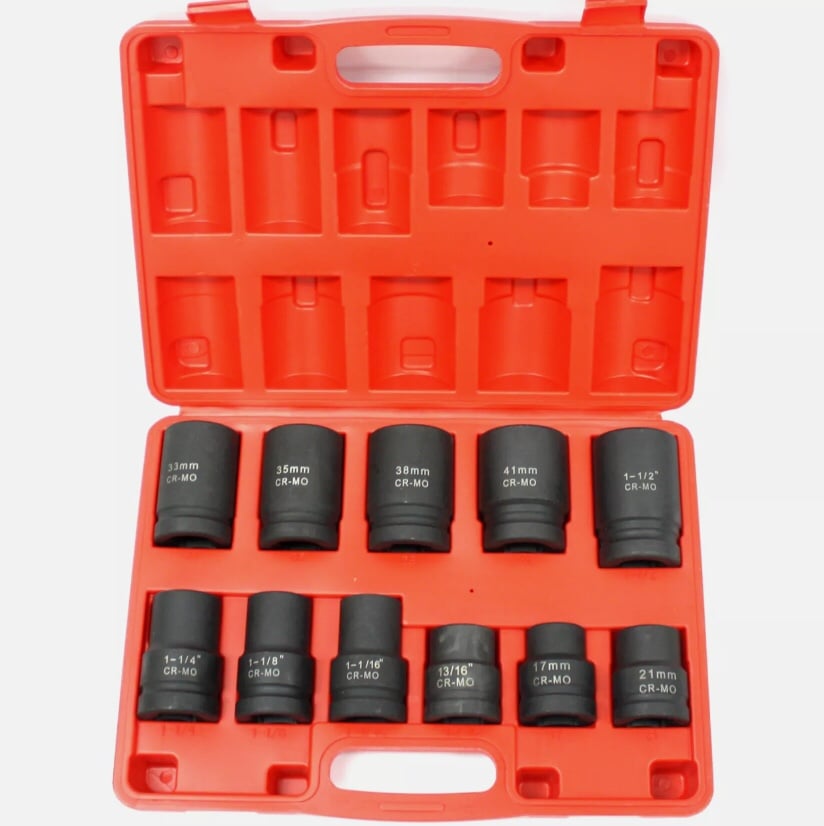 11pc 1 Drive Impact Socket Set Metric & SAE Heavy Equipment Truck Wheel Tractor