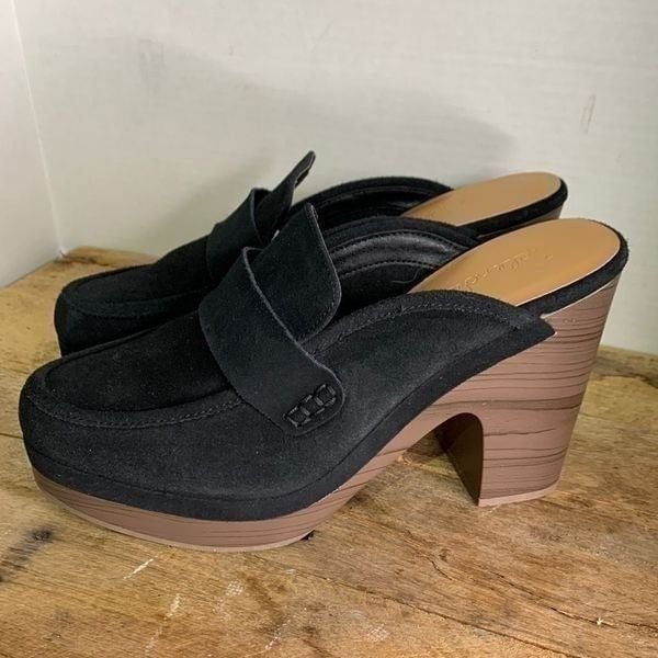 Splendid vina black leather clog slip on mule loafer front chic