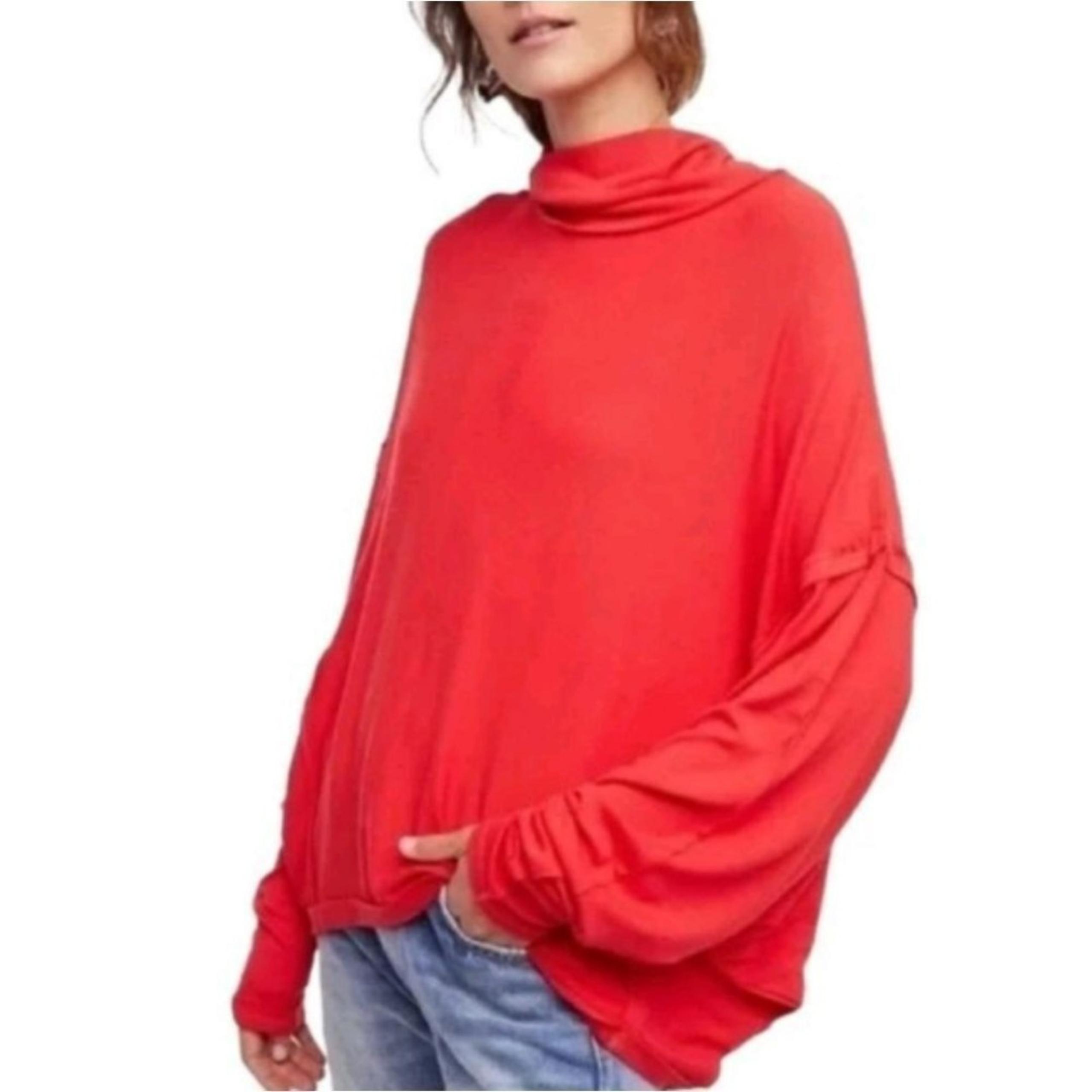 Free People We The Free Red Alameda Oversized Pullover Turtleneck Top Sz S