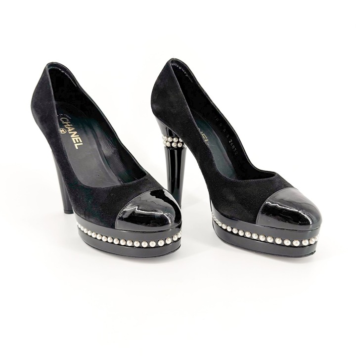 Chanel Black Satin Mesh Slingback Heels (IT 41.5)
