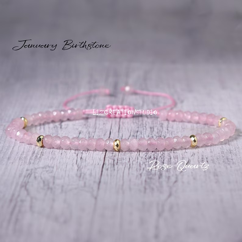Rose Quartz Minimalist Bracelet -Natural Stone Dainty Bracelet- Healing Crystal