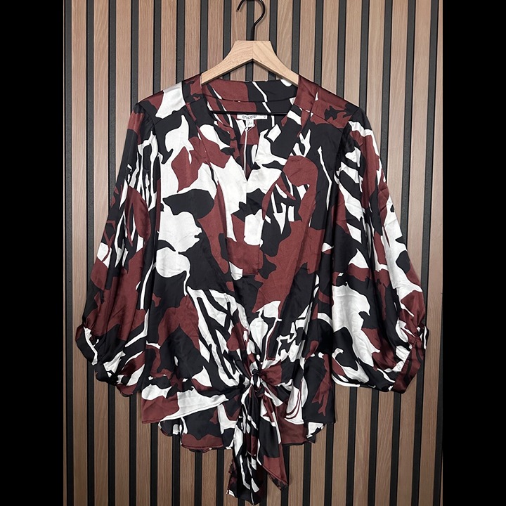 New Chicos Blouse 2 / M Womens Brown 3/4 Sleeve Sable Art Top Top